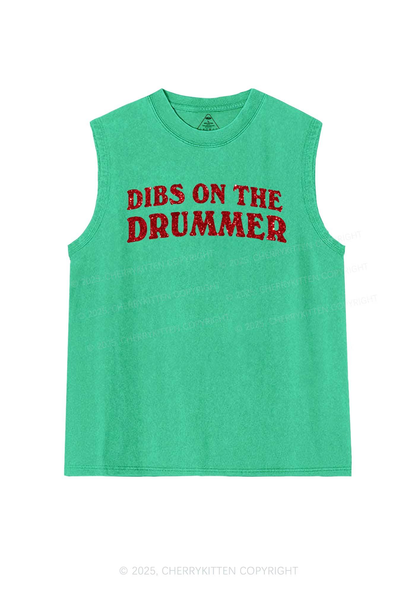 Glitter Dibs On The Drummer Y2K Washed Muscle Tank Cherrykitten - Image 8