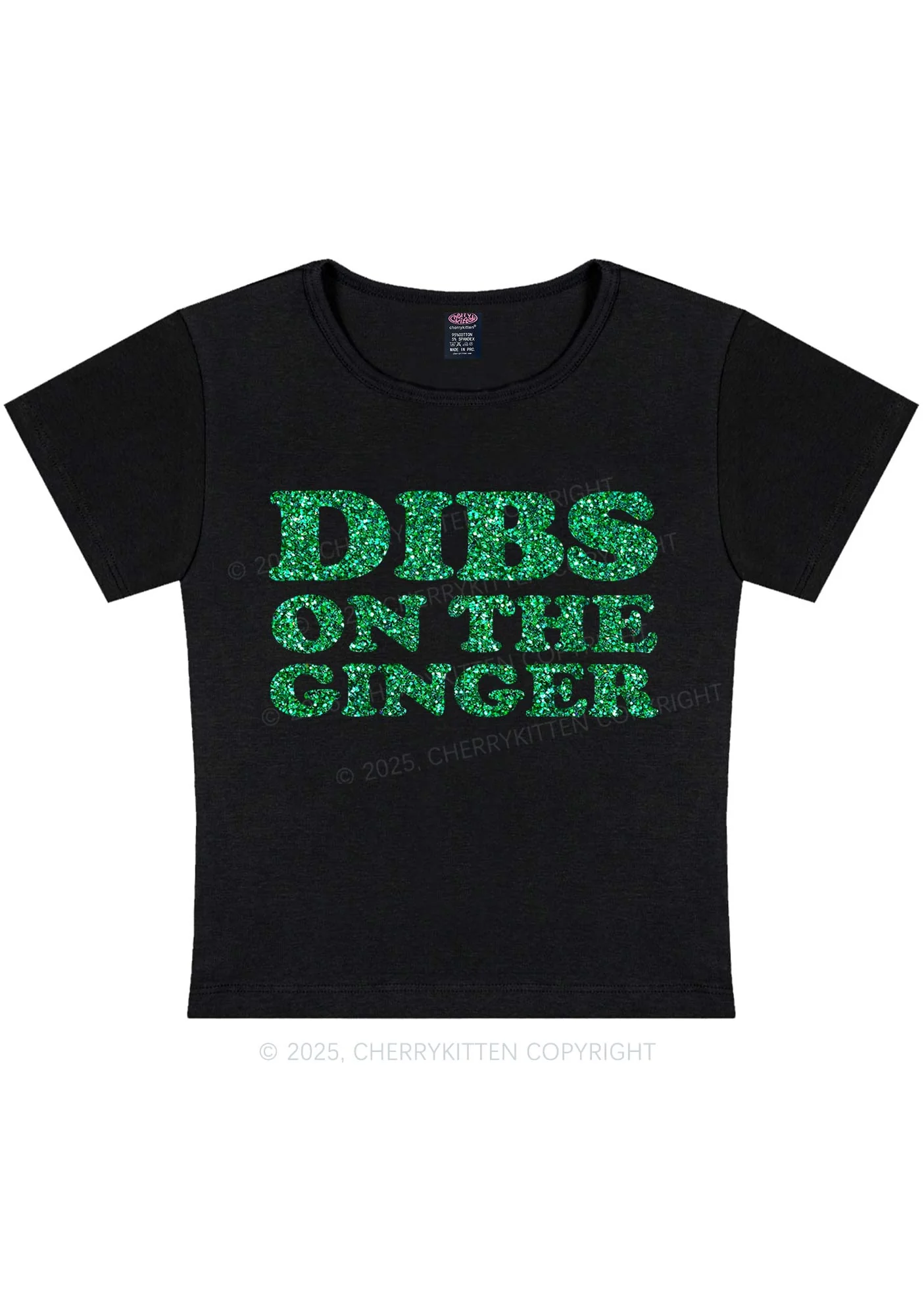 Glitter Dibs On The Ginger St Patricks Y2K Baby Tee Cherrykitten - Image 3