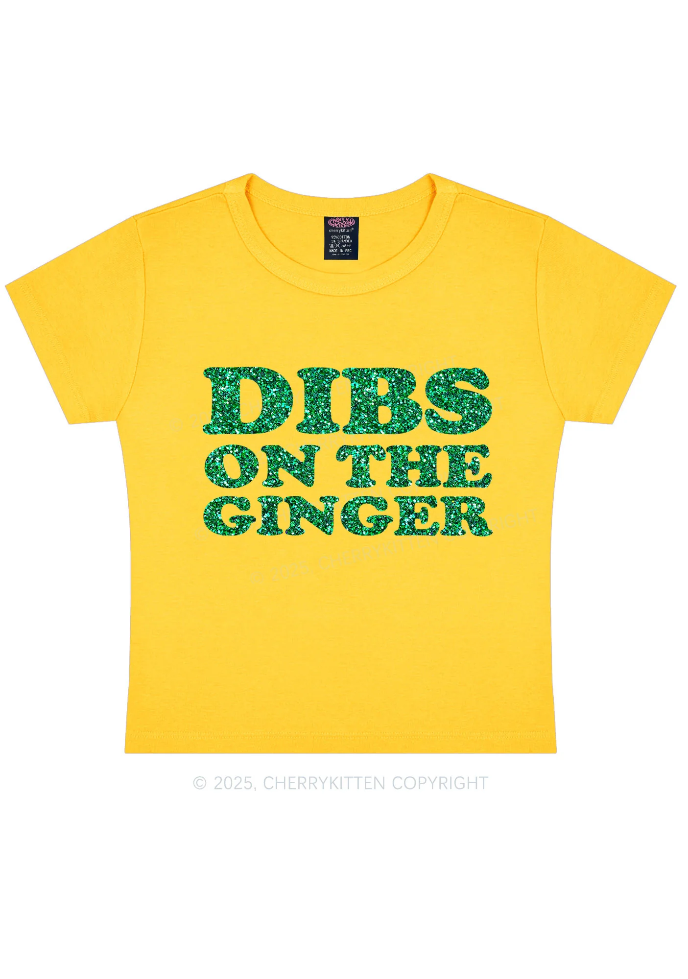 Glitter Dibs On The Ginger St Patricks Y2K Baby Tee Cherrykitten - Image 4