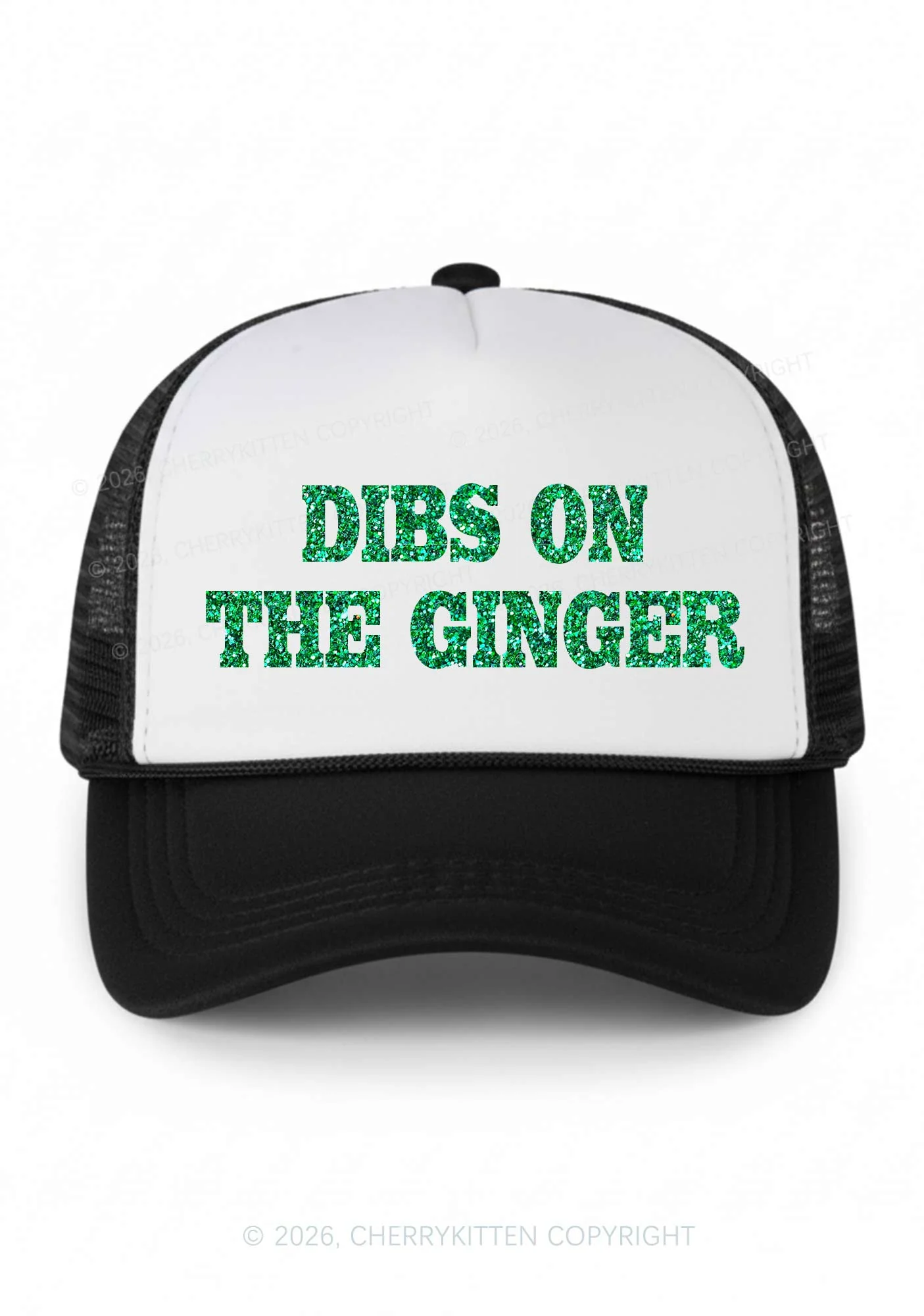 Glitter Dibs On The Ginger St Patricks Y2K Colorblock Trucker Hat Cherrykitten - Image 2
