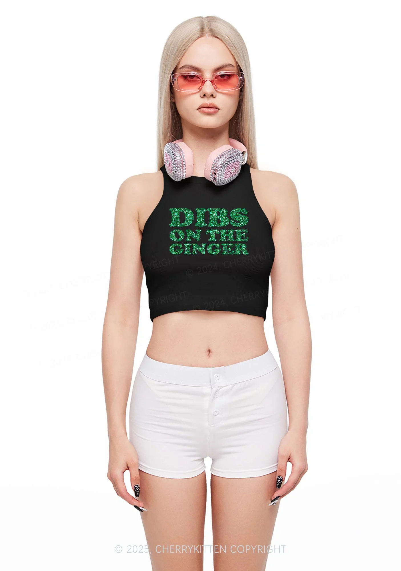 Glitter Dibs On The Ginger St Patricks Y2K Crop Tank Top Cherrykitten - Image 3