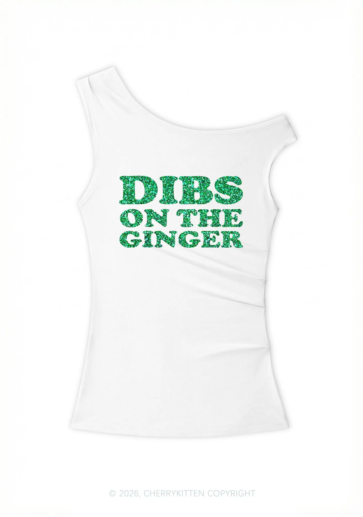 Glitter Dibs On The Ginger St Patricks Y2K Off Shoulder Tank Top Cherrykitten - Image 3