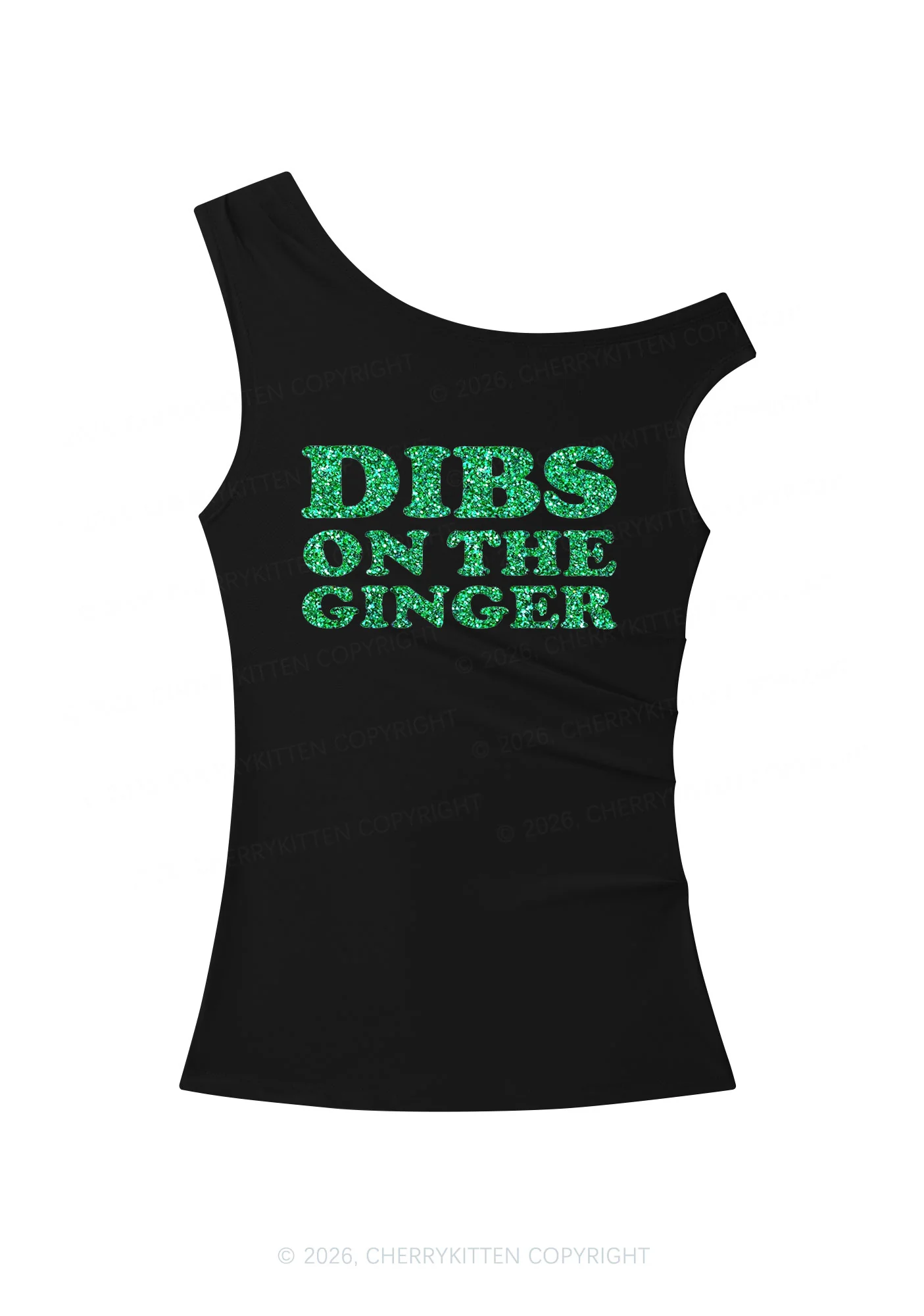 Glitter Dibs On The Ginger St Patricks Y2K Off Shoulder Tank Top Cherrykitten - Image 4