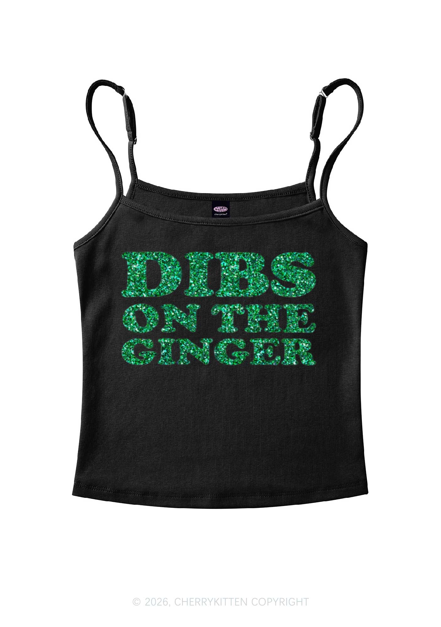 Glitter Dibs On The Ginger St Patricks Y2K Spaghetti Strap Cami Cherrykitten - Image 3