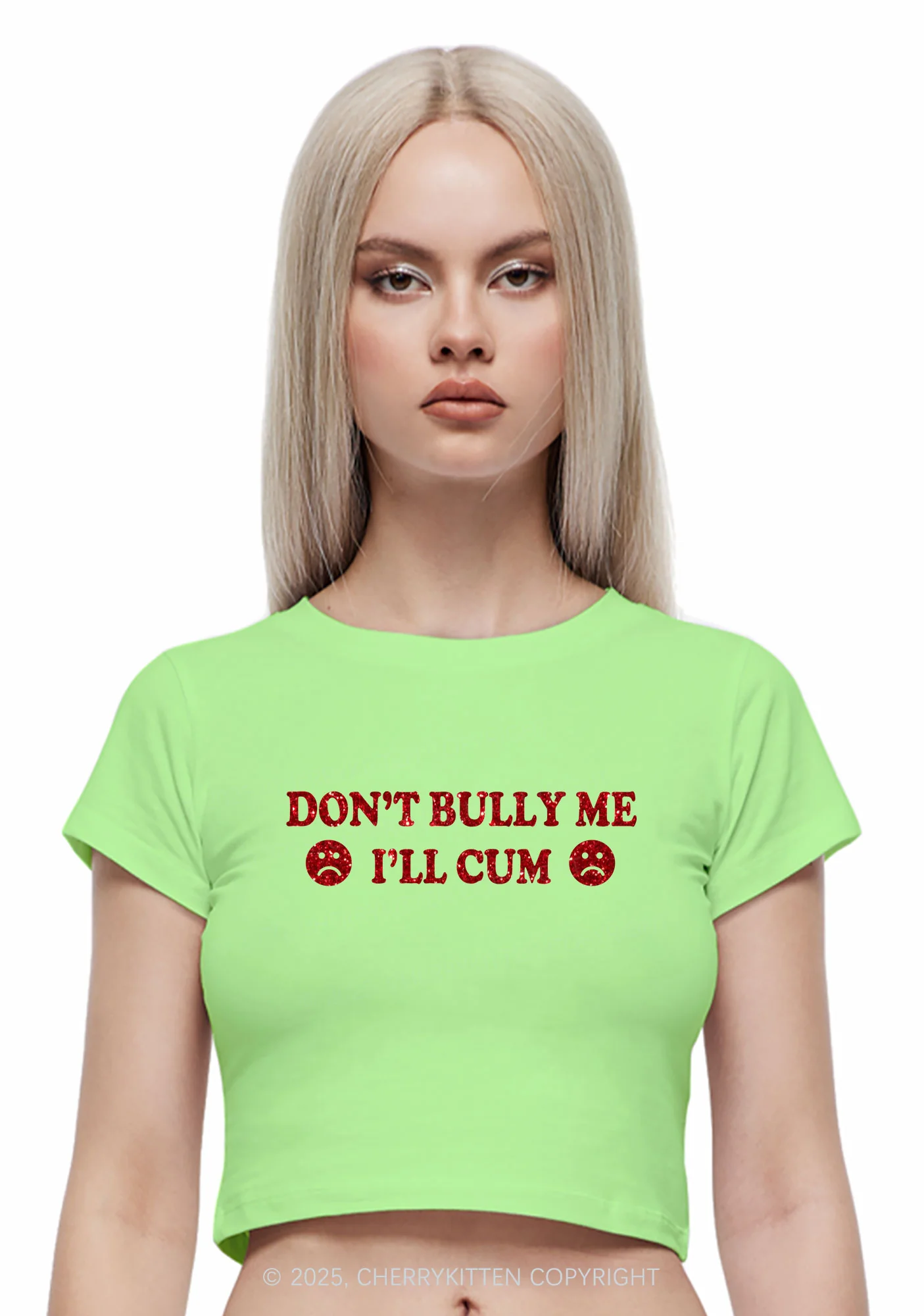 Glitter Dont Bully Me Y2K Baby Tee Cherrykitten - Image 4