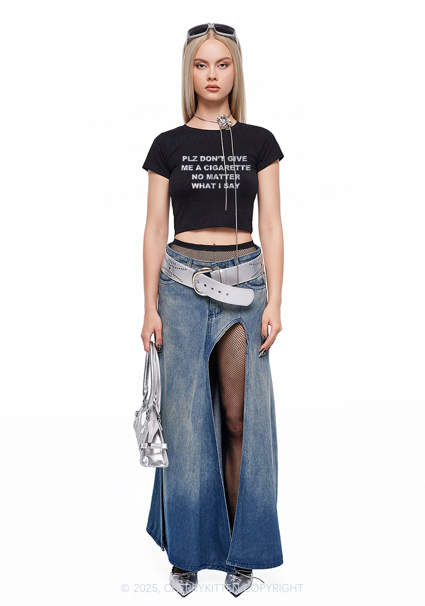 Glitter Dont Give Me Cigarette Y2K Baby Tee Cherrykitten - Image 3