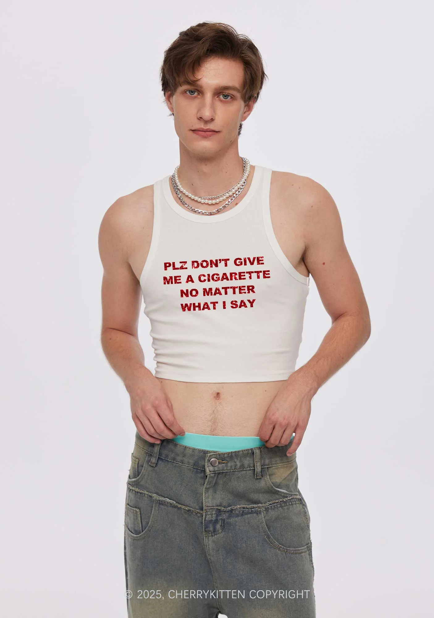 Glitter Dont Give Me Cigarette Y2K Crop Tank Top Cherrykitten - Image 3