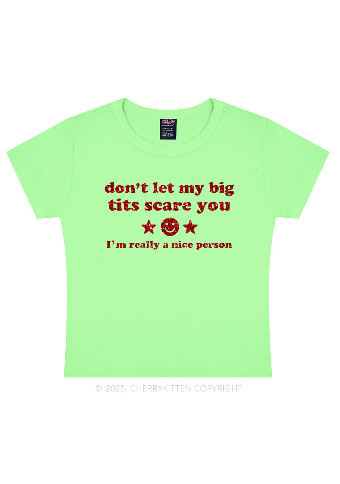 Glitter Dont Let My Big Txts Scare You Y2K Baby Tee Cherrykitten - Image 13