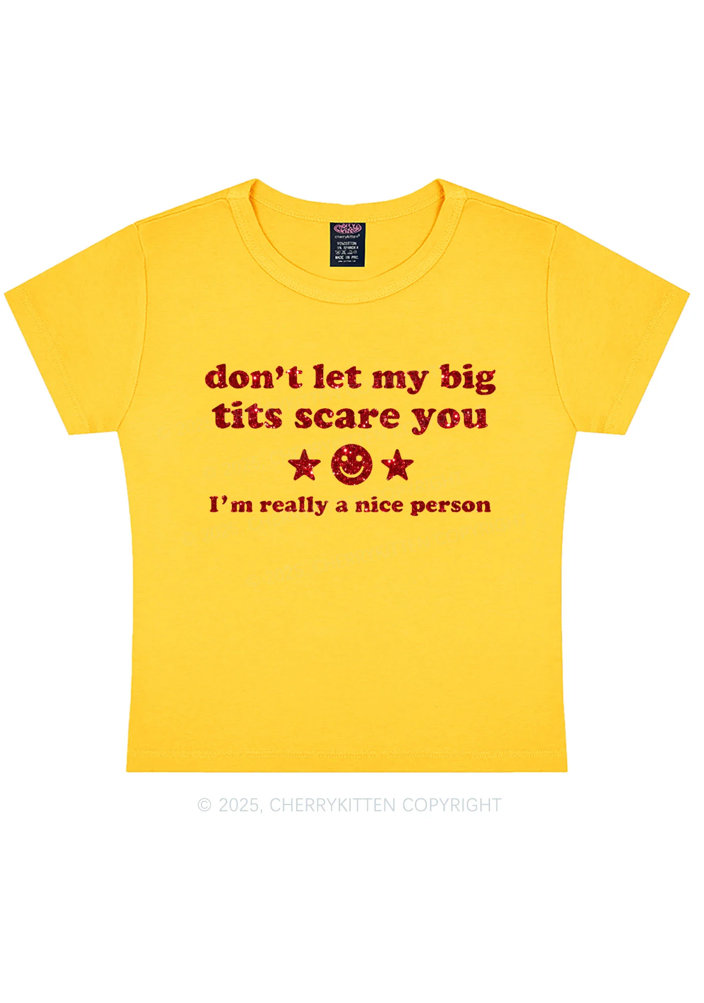 Glitter Dont Let My Big Txts Scare You Y2K Baby Tee Cherrykitten - Image 4