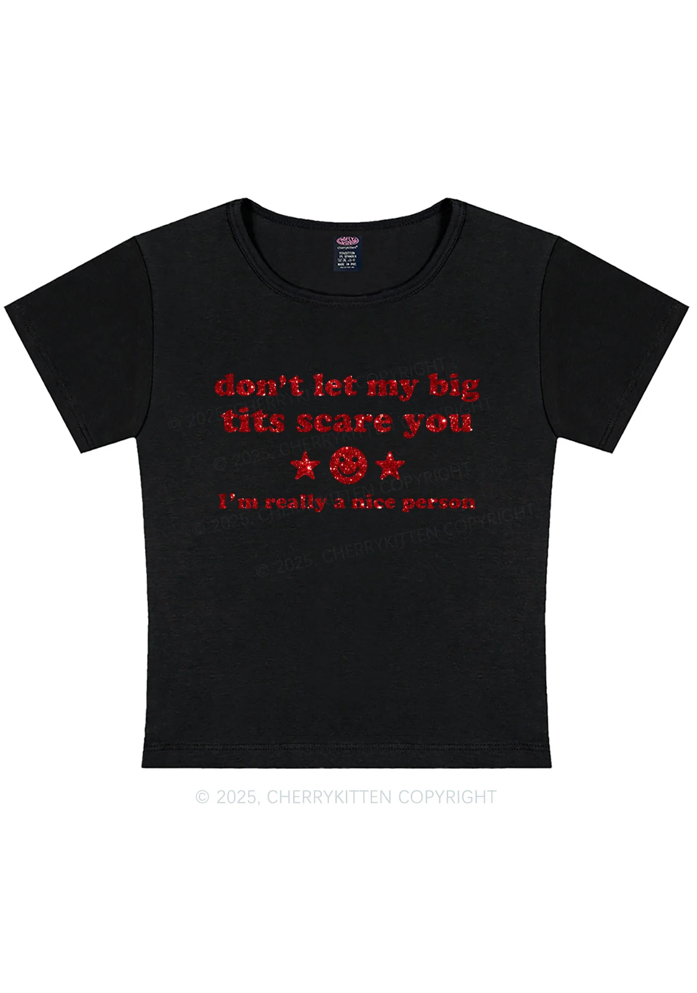 Glitter Dont Let My Big Txts Scare You Y2K Baby Tee Cherrykitten - Image 5