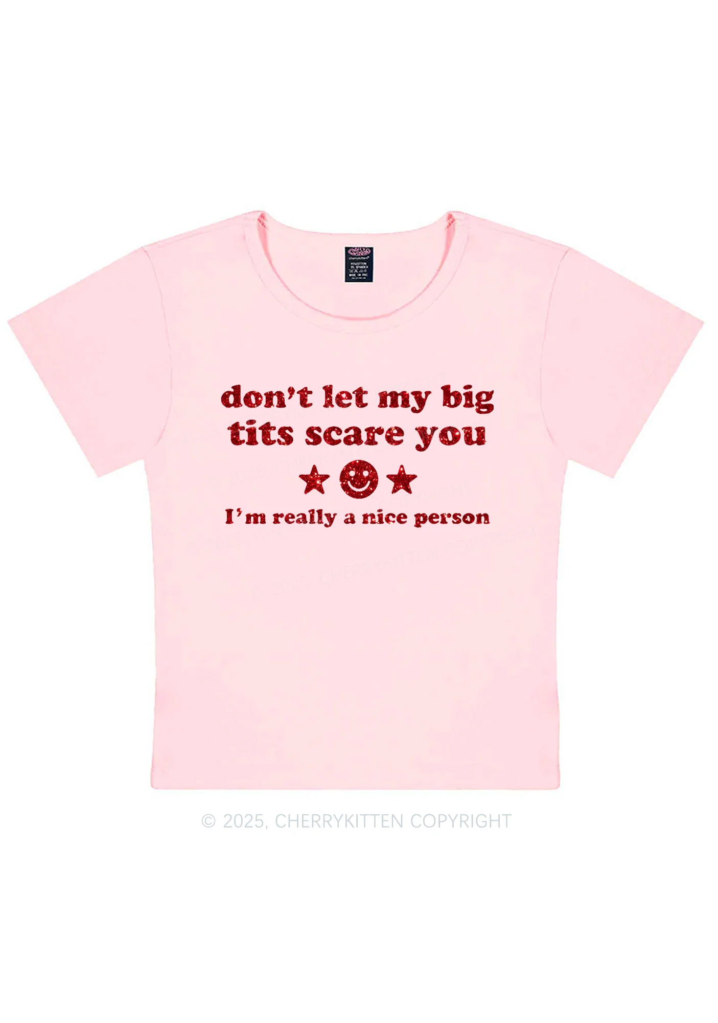 Glitter Dont Let My Big Txts Scare You Y2K Baby Tee Cherrykitten - Image 7