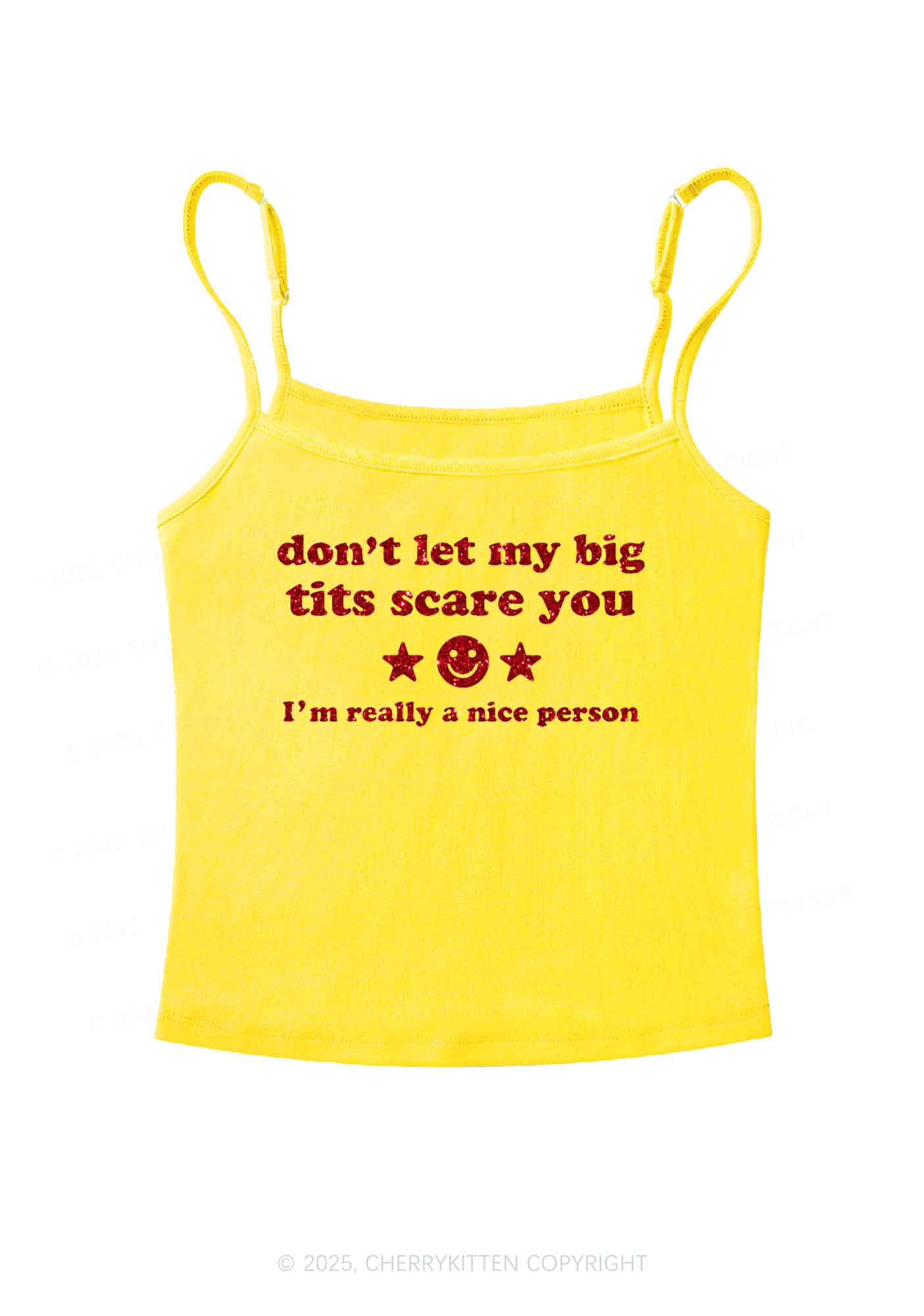 Glitter Dont Let My Big Txts Scare You Y2K Spaghetti Strap Cami Cherrykitten - Image 4