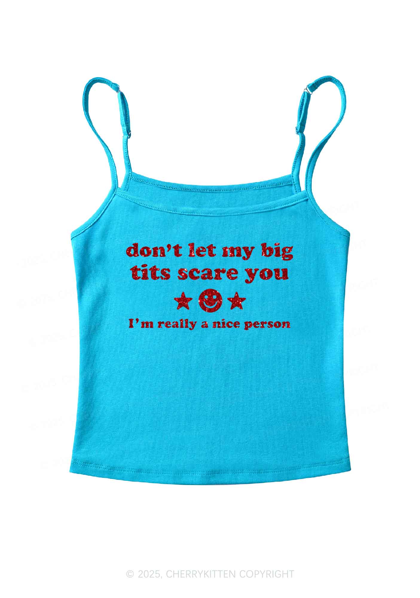Glitter Dont Let My Big Txts Scare You Y2K Spaghetti Strap Cami Cherrykitten - Image 6