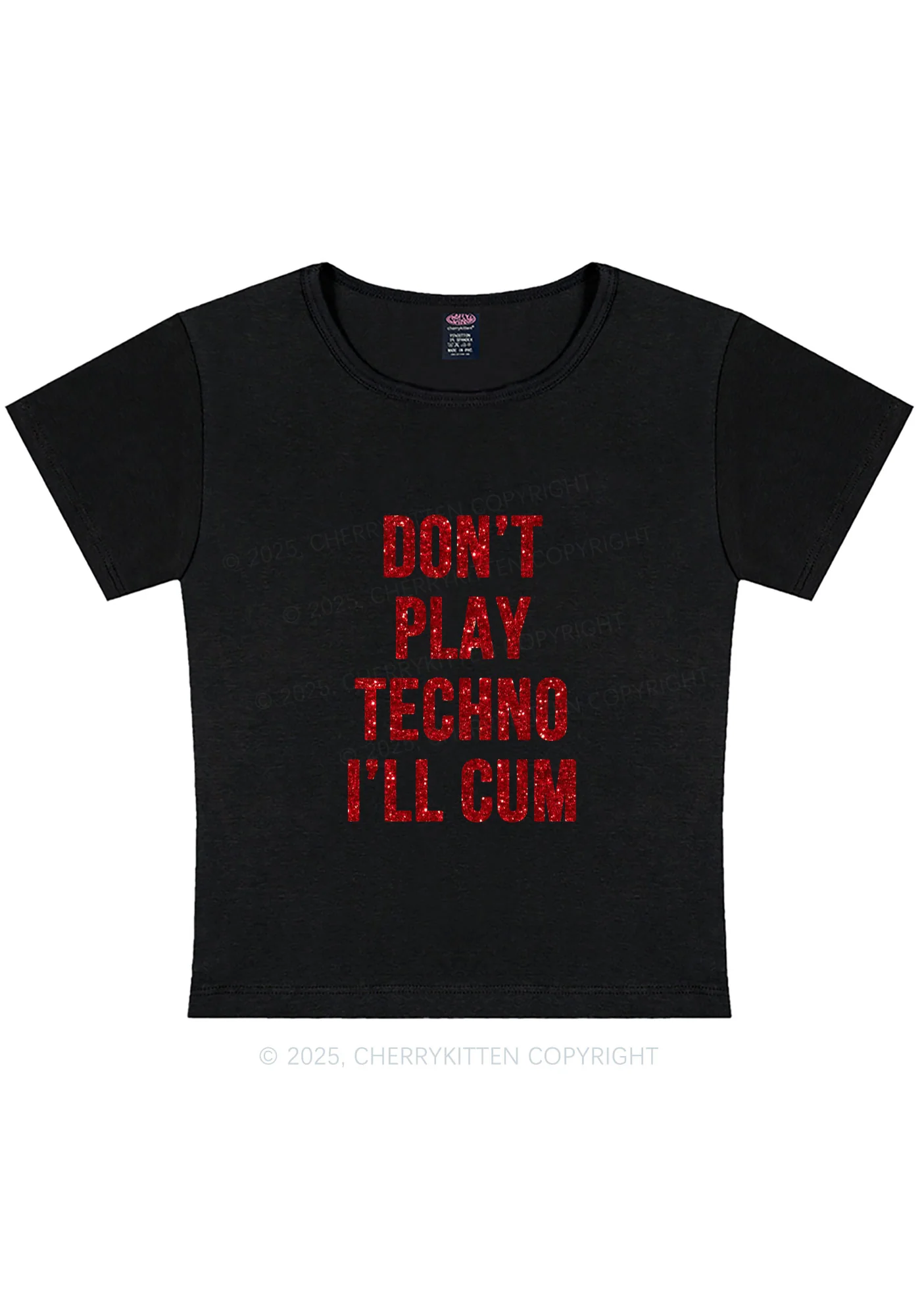 Glitter Dont Play Techno Y2K Baby Tee Cherrykitten - Image 4