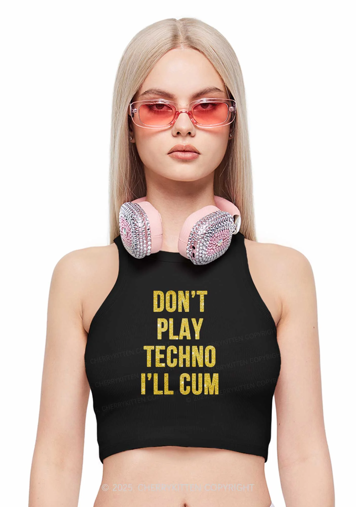 Glitter Dont Play Techno Y2K Crop Tank Top Cherrykitten - Image 3