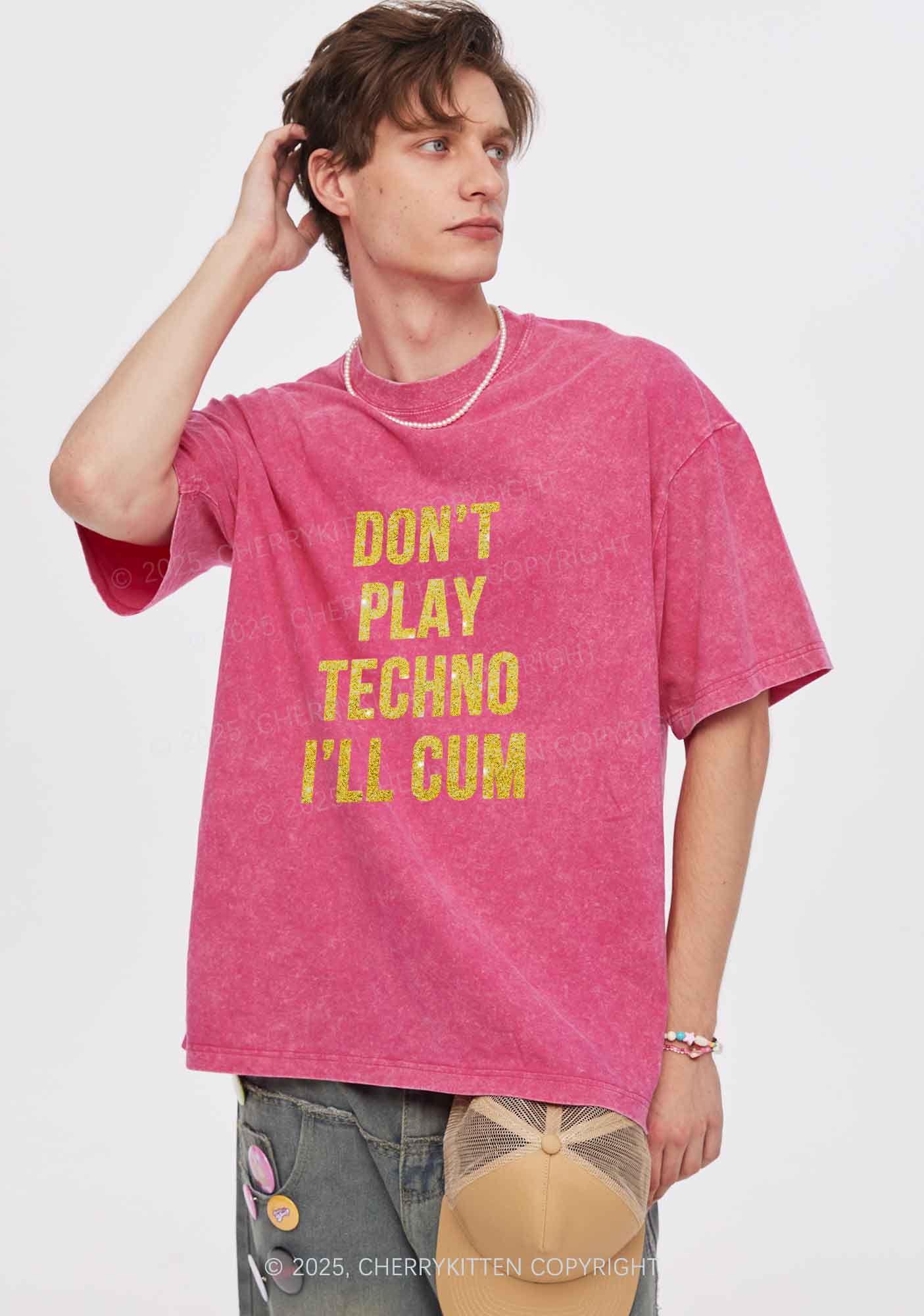 Glitter Dont Play Techno Y2K Shirts Washed Tee Cherrykitten - Image 3