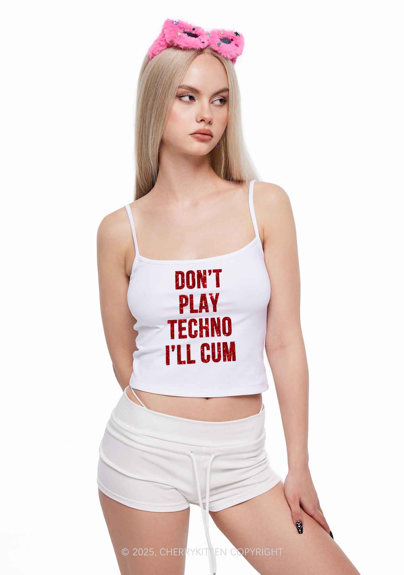 Glitter Dont Play Techno Y2K Spaghetti Strap Cami Cherrykitten - Image 3