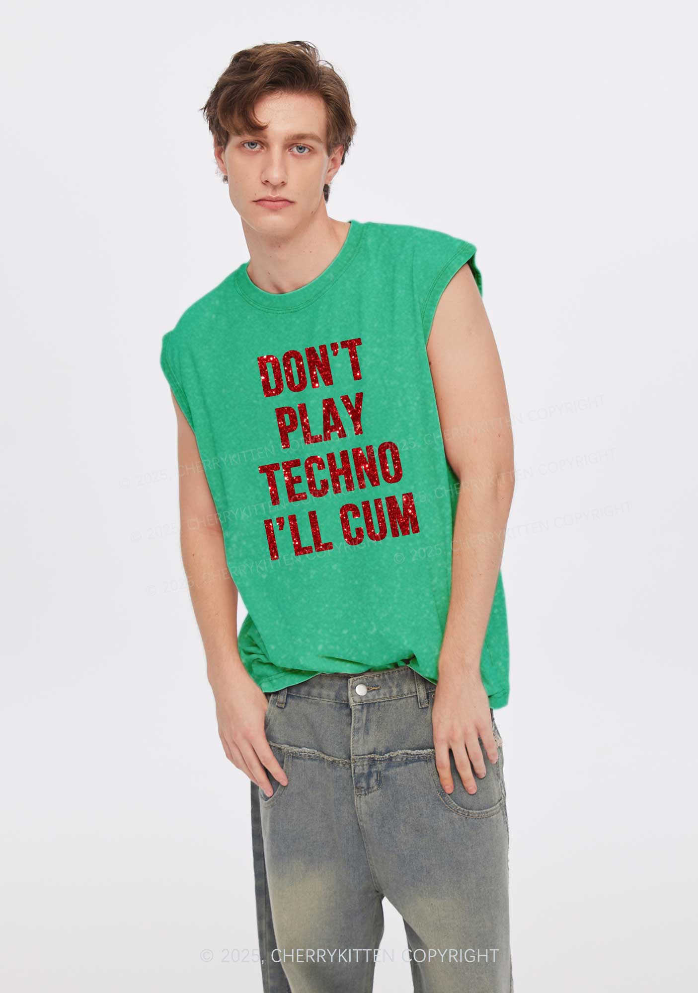 Glitter Dont Play Techno Y2K Washed Muscle Tank Cherrykitten - Image 3