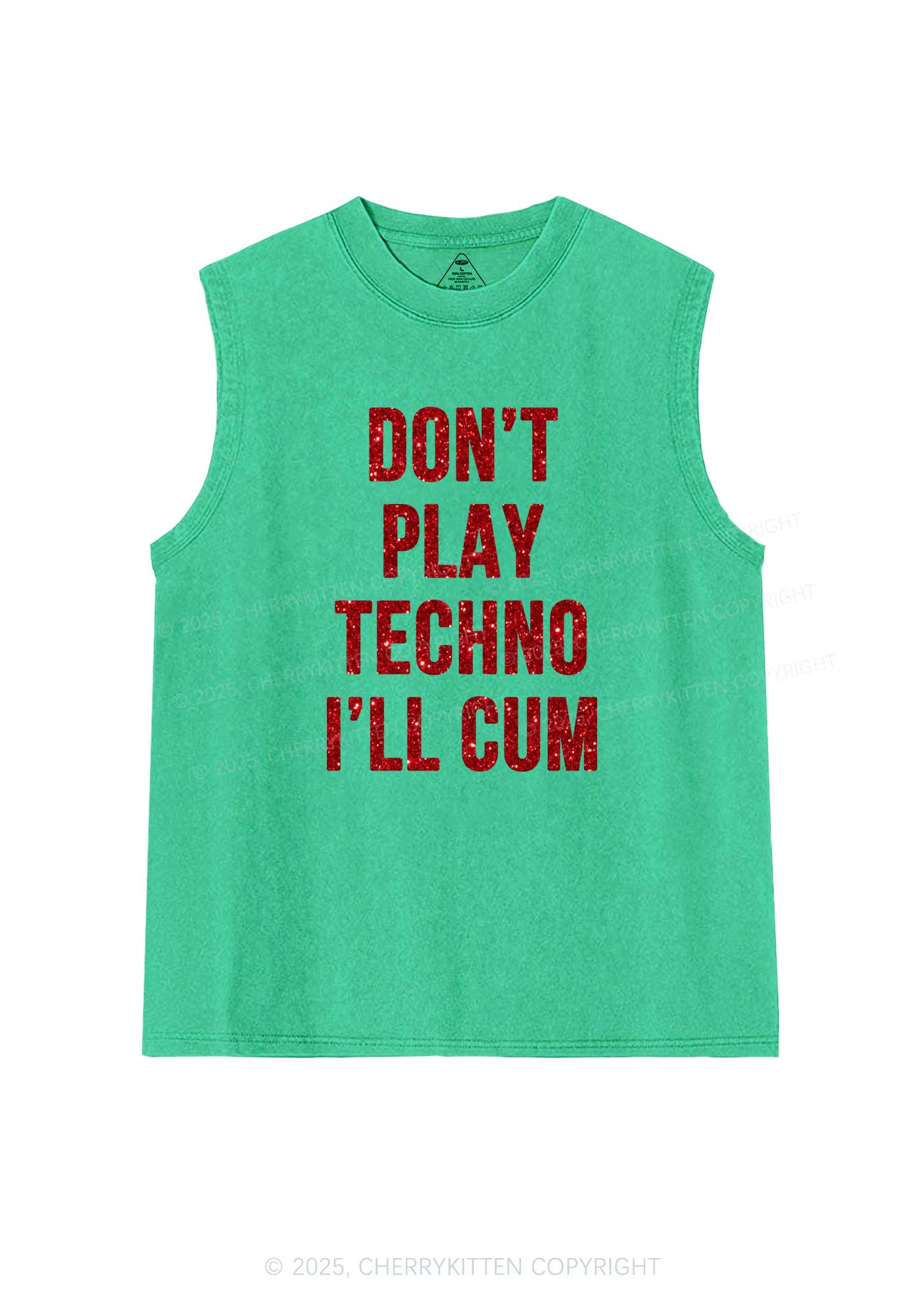 Glitter Dont Play Techno Y2K Washed Muscle Tank Cherrykitten - Image 8