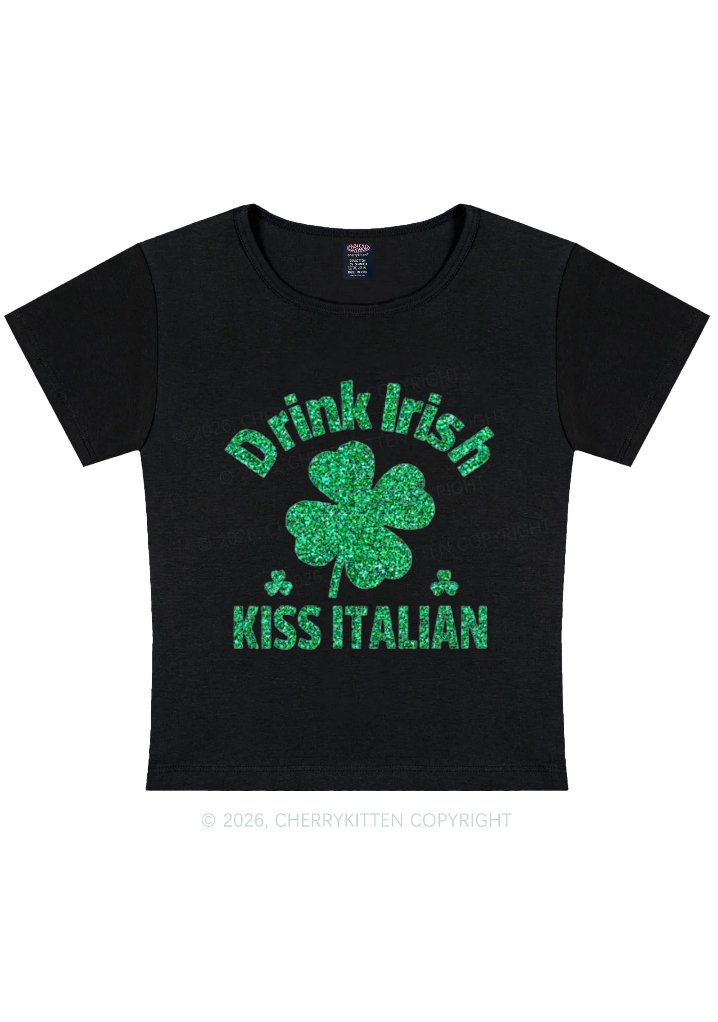 Glitter Drink Irish Kiss Italian St Patricks Y2K Baby Tee Cherrykitten - Image 3