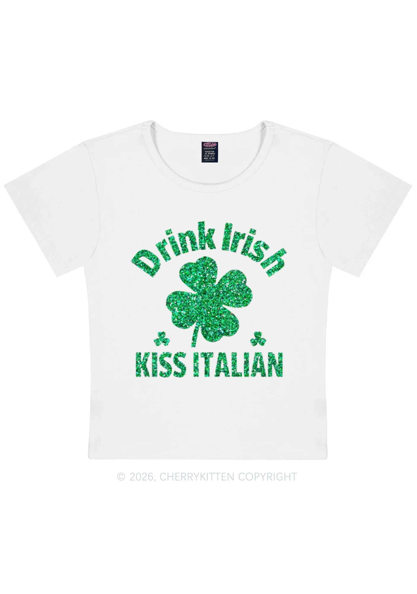 Glitter Drink Irish Kiss Italian St Patricks Y2K Baby Tee Cherrykitten - Image 4