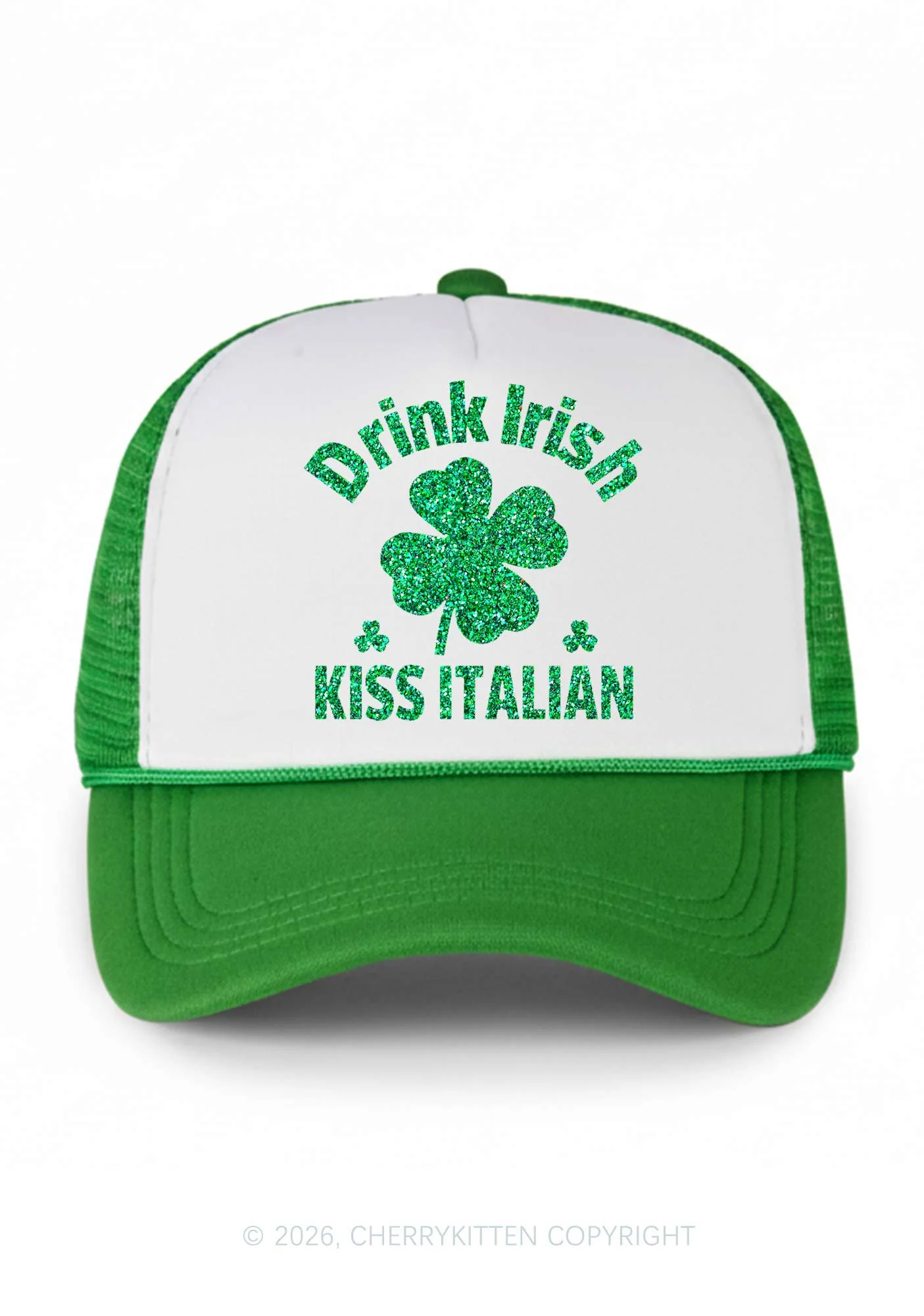 Glitter Drink Irish Kiss Italian St Patricks Y2K Colorblock Trucker Hat Cherrykitten - Image 2