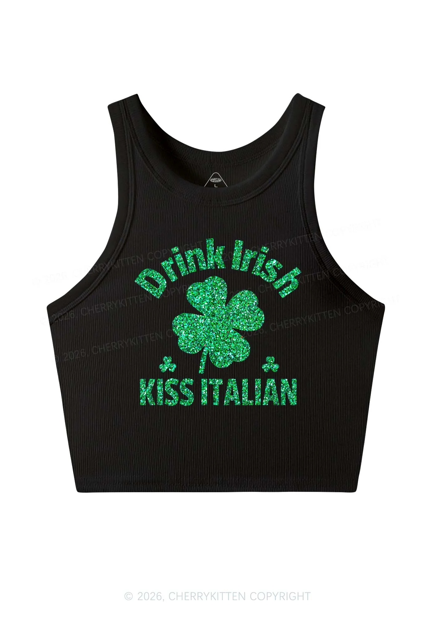 Glitter Drink Irish Kiss Italian St Patricks Y2K Crop Tank Top Cherrykitten - Image 3