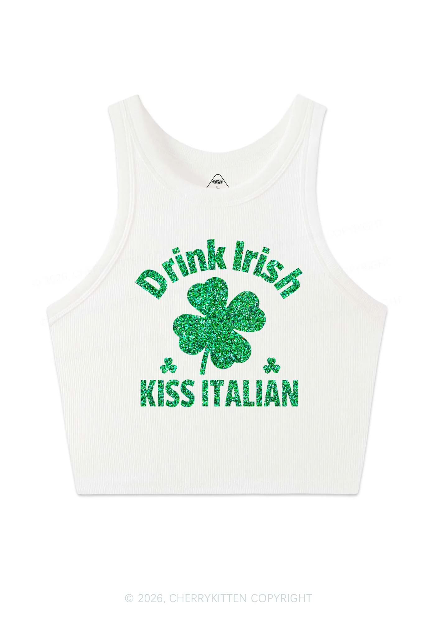 Glitter Drink Irish Kiss Italian St Patricks Y2K Crop Tank Top Cherrykitten - Image 4