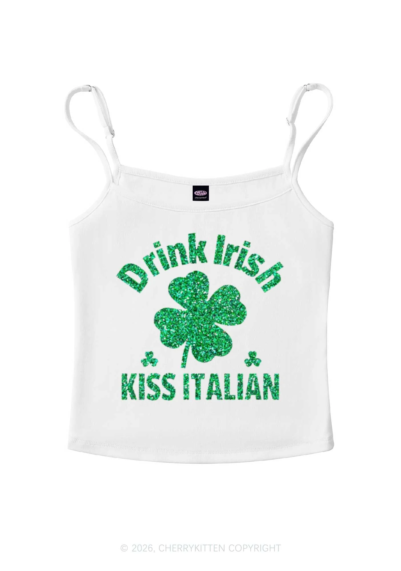 Glitter Drink Irish Kiss Italian St Patricks Y2K Spaghetti Strap Cami Cherrykitten - Image 2