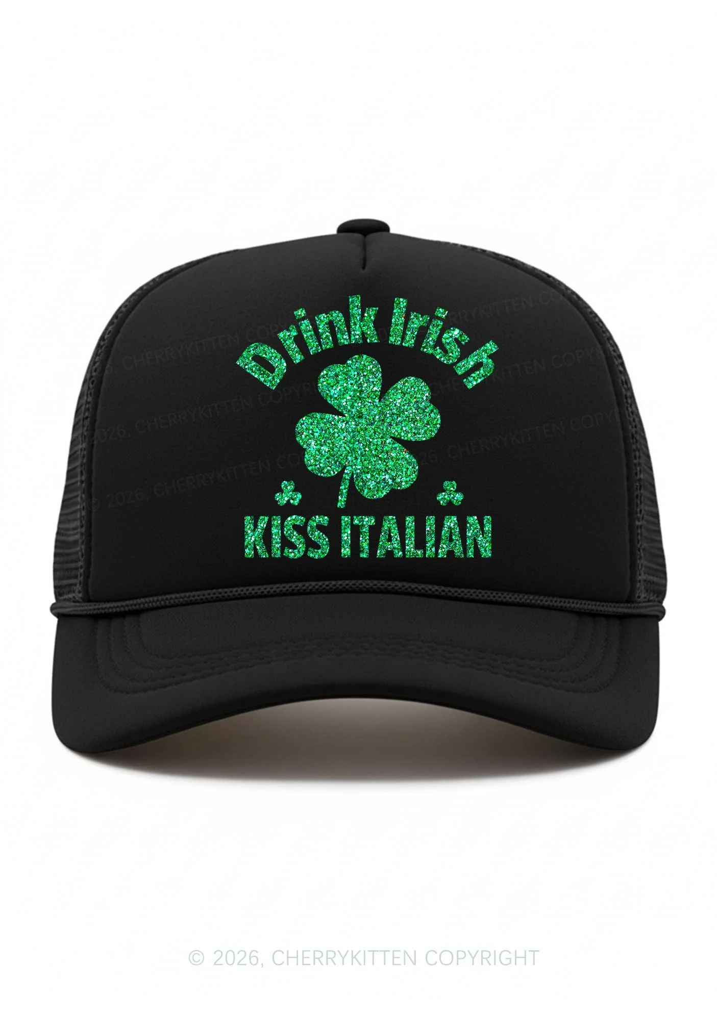 Glitter Drink Irish Kiss Italian St Patricks Y2K Trucker Hat Cherrykitten - Image 2
