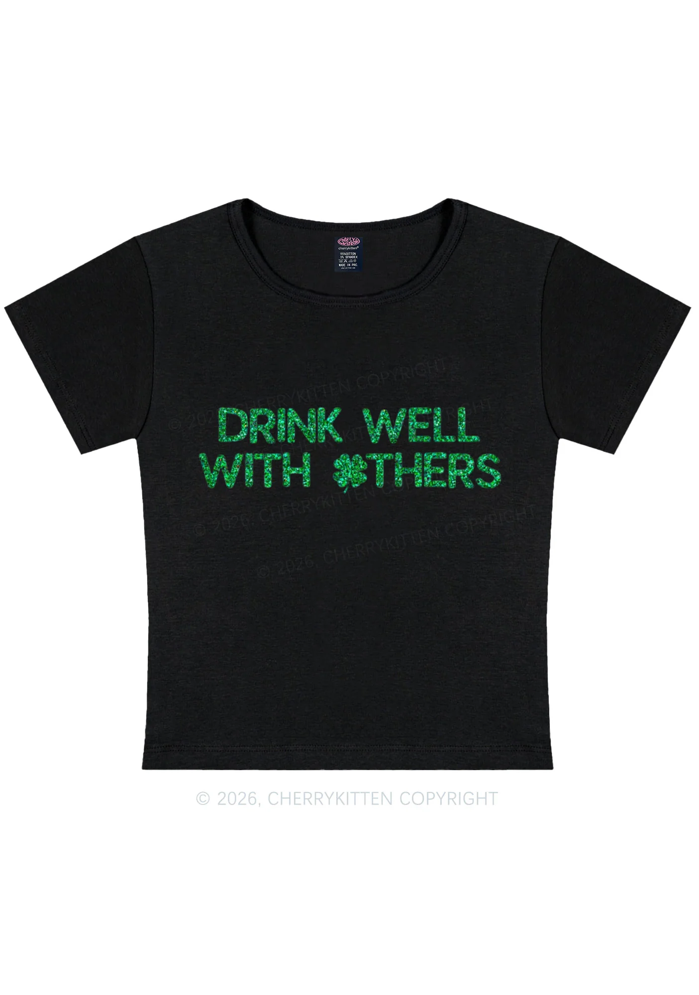 Glitter Drinks Well With Others St Patricks Y2K Baby Tee Cherrykitten - Image 2