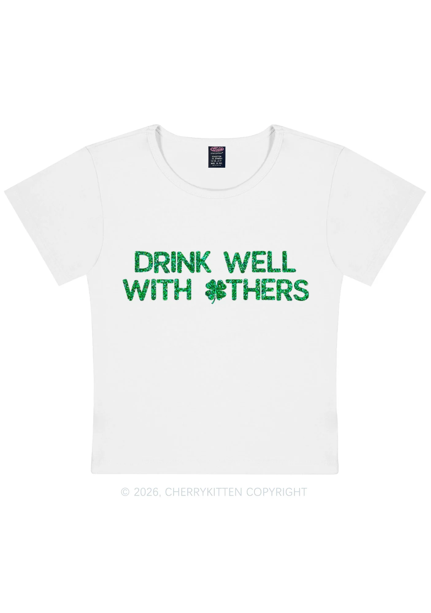 Glitter Drinks Well With Others St Patricks Y2K Baby Tee Cherrykitten - Image 3