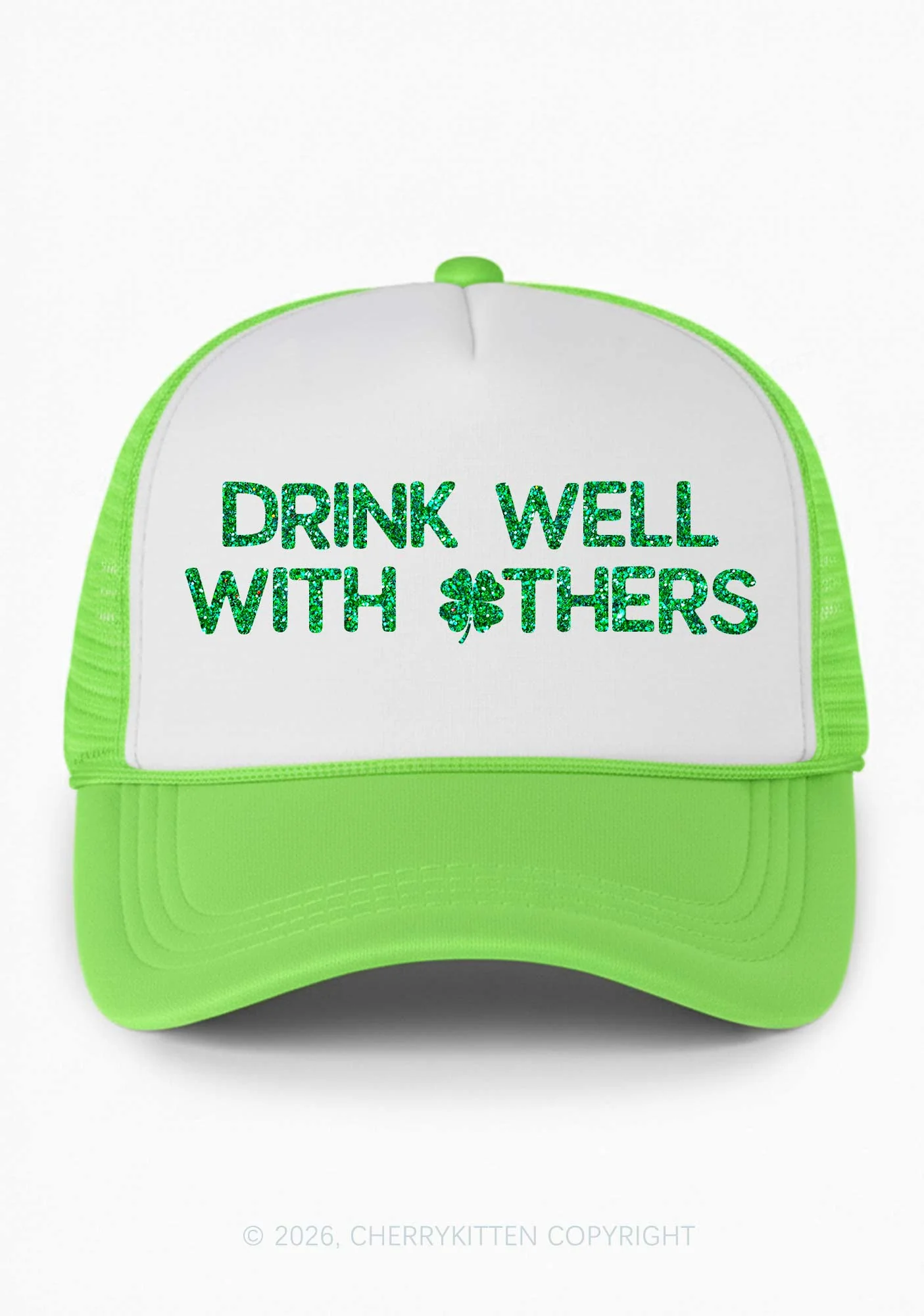 Glitter Drinks Well With Others St Patricks Y2K Colorblock Trucker Hat Cherrykitten - Image 2