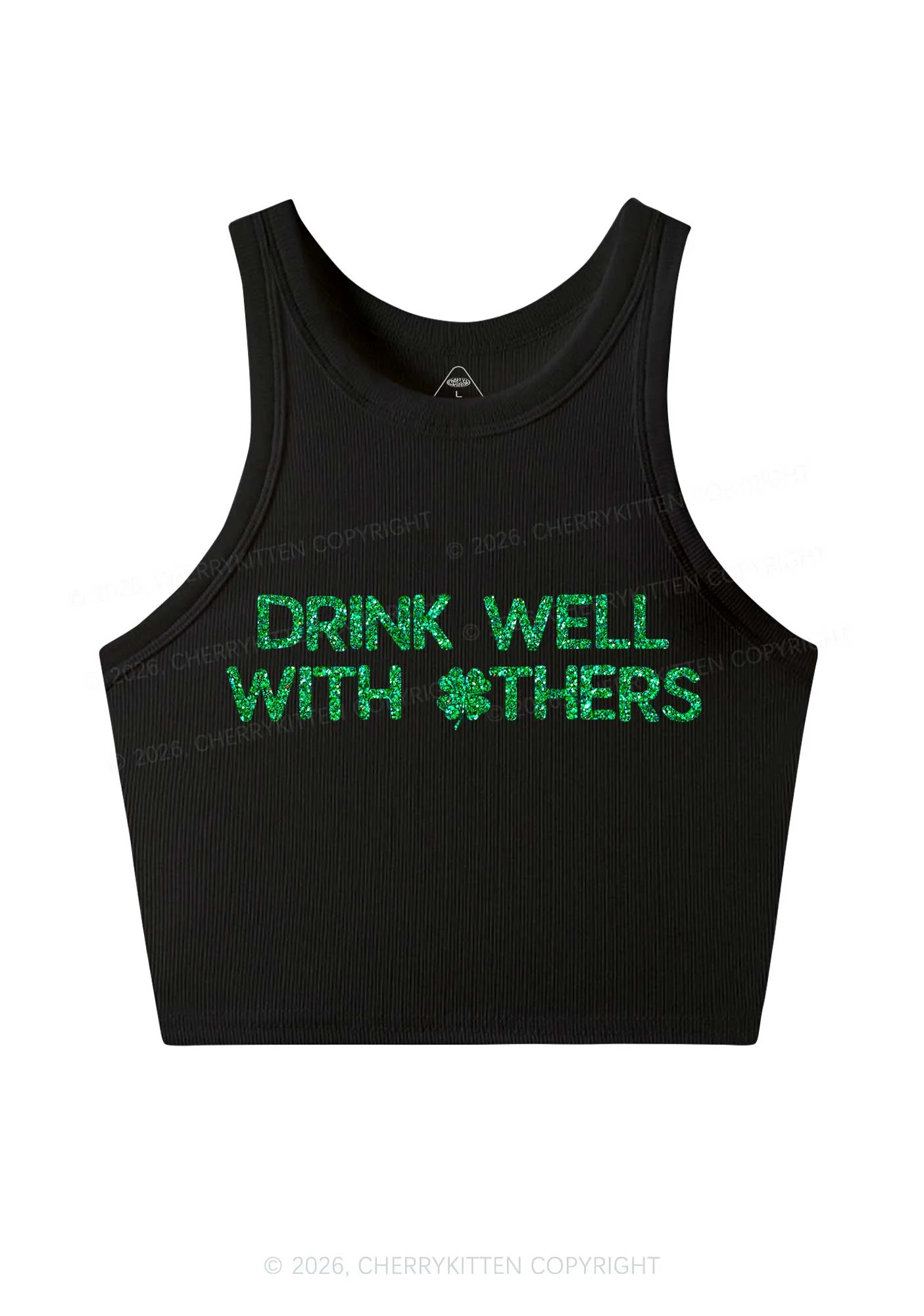 Glitter Drinks Well With Others St Patricks Y2K Crop Tank Top Cherrykitten - Image 3