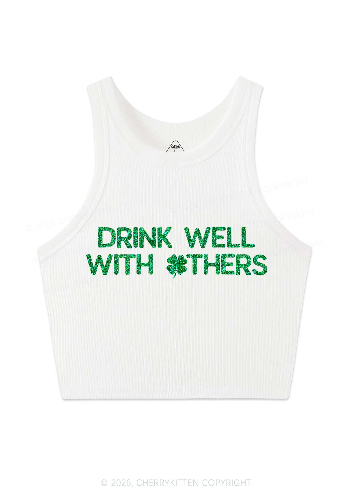 Glitter Drinks Well With Others St Patricks Y2K Crop Tank Top Cherrykitten - Image 4