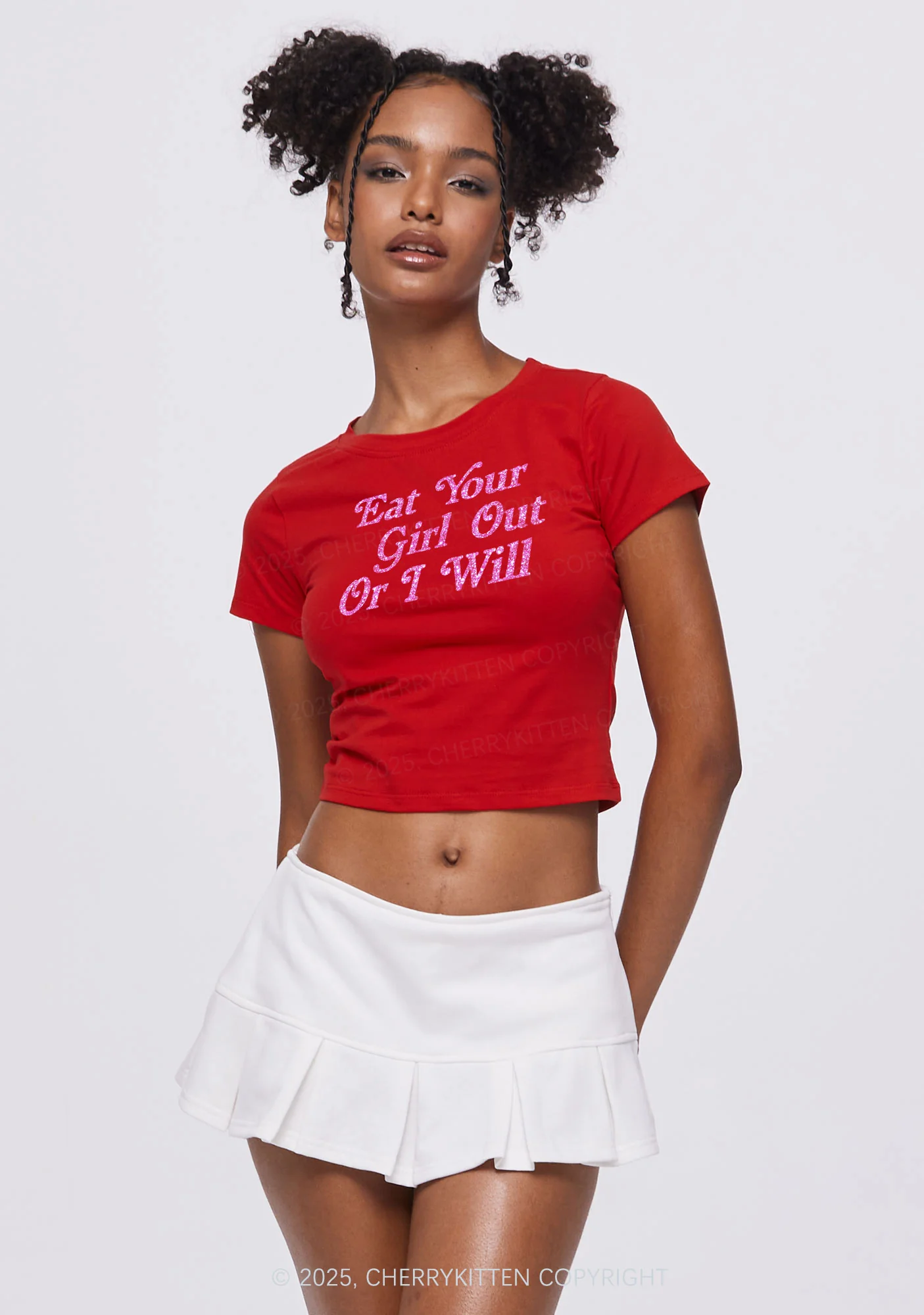 Glitter Eat Your Girl Out Y2K Baby Tee Cherrykitten - Image 2