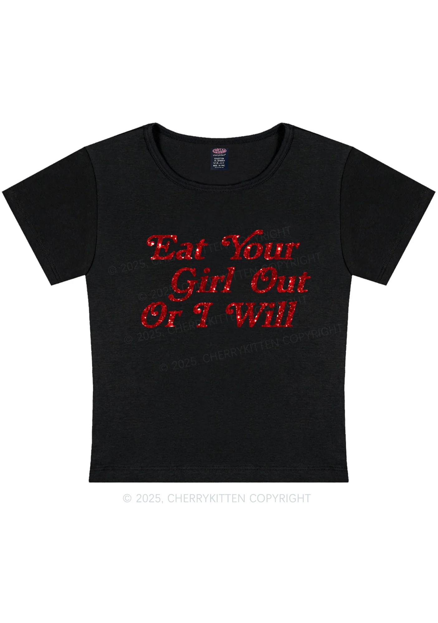 Glitter Eat Your Girl Out Y2K Baby Tee Cherrykitten - Image 6