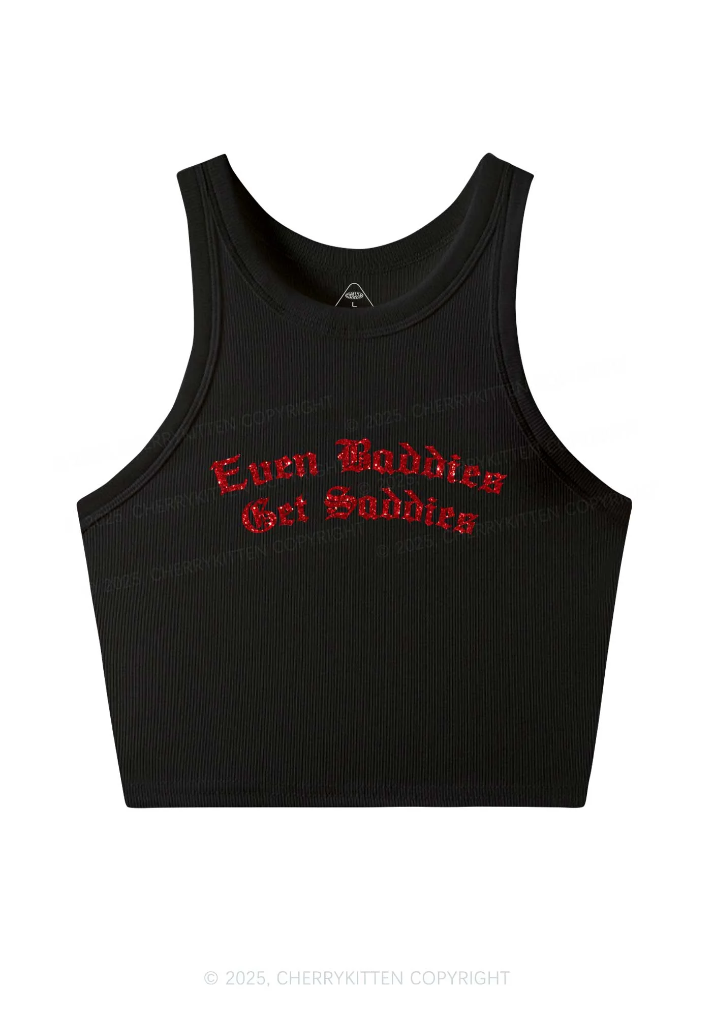 Glitter Even Baddies Get Saddies Y2K Crop Tank Top Cherrykitten - Image 4