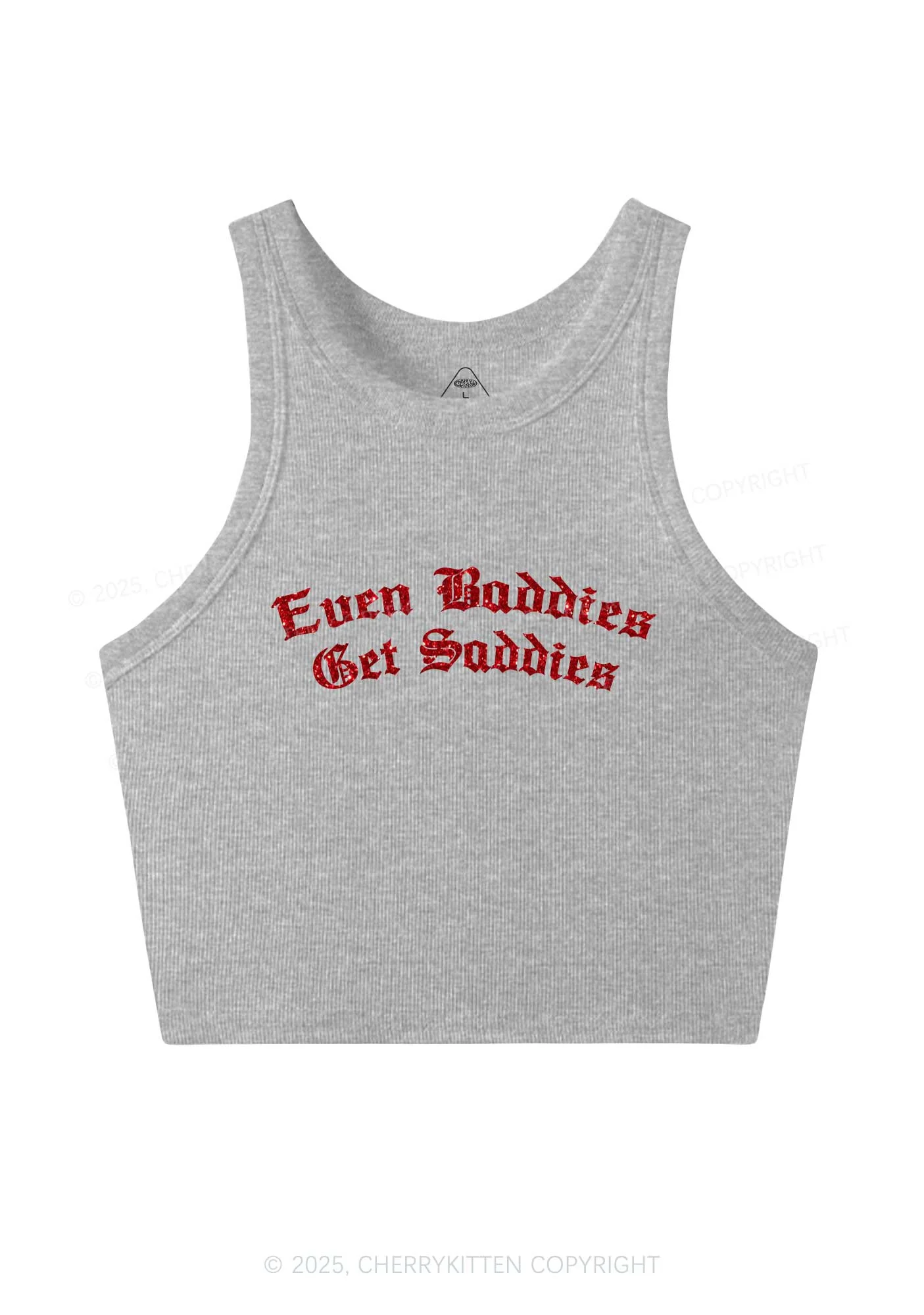 Glitter Even Baddies Get Saddies Y2K Crop Tank Top Cherrykitten - Image 5