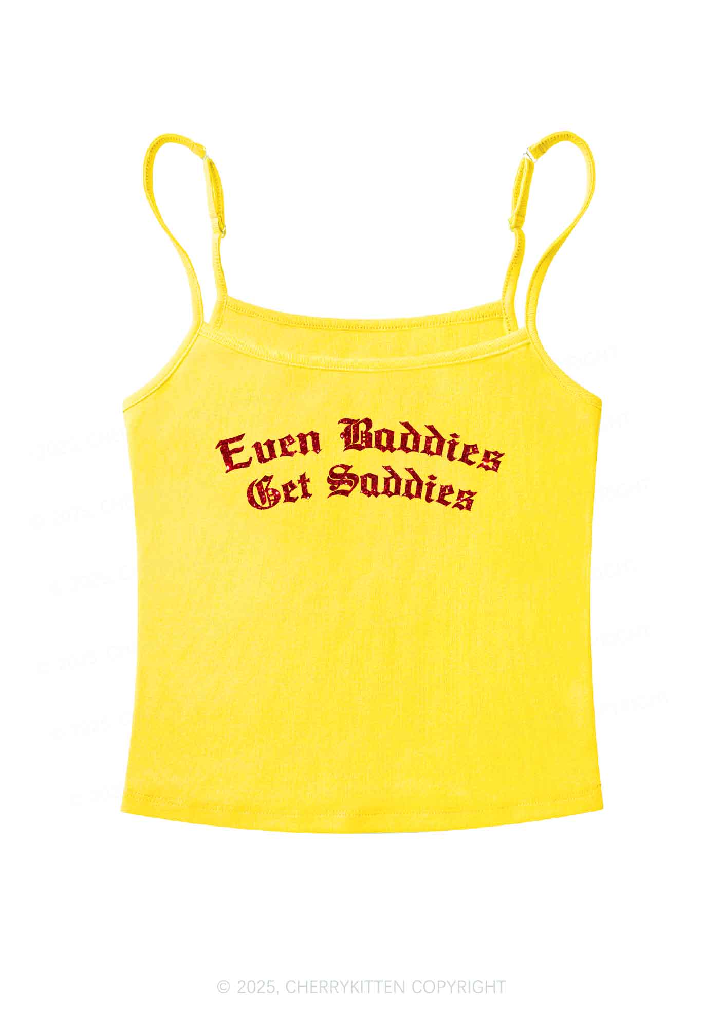 Glitter Even Baddies Get Saddies Y2K Spaghetti Strap Cami Cherrykitten - Image 5