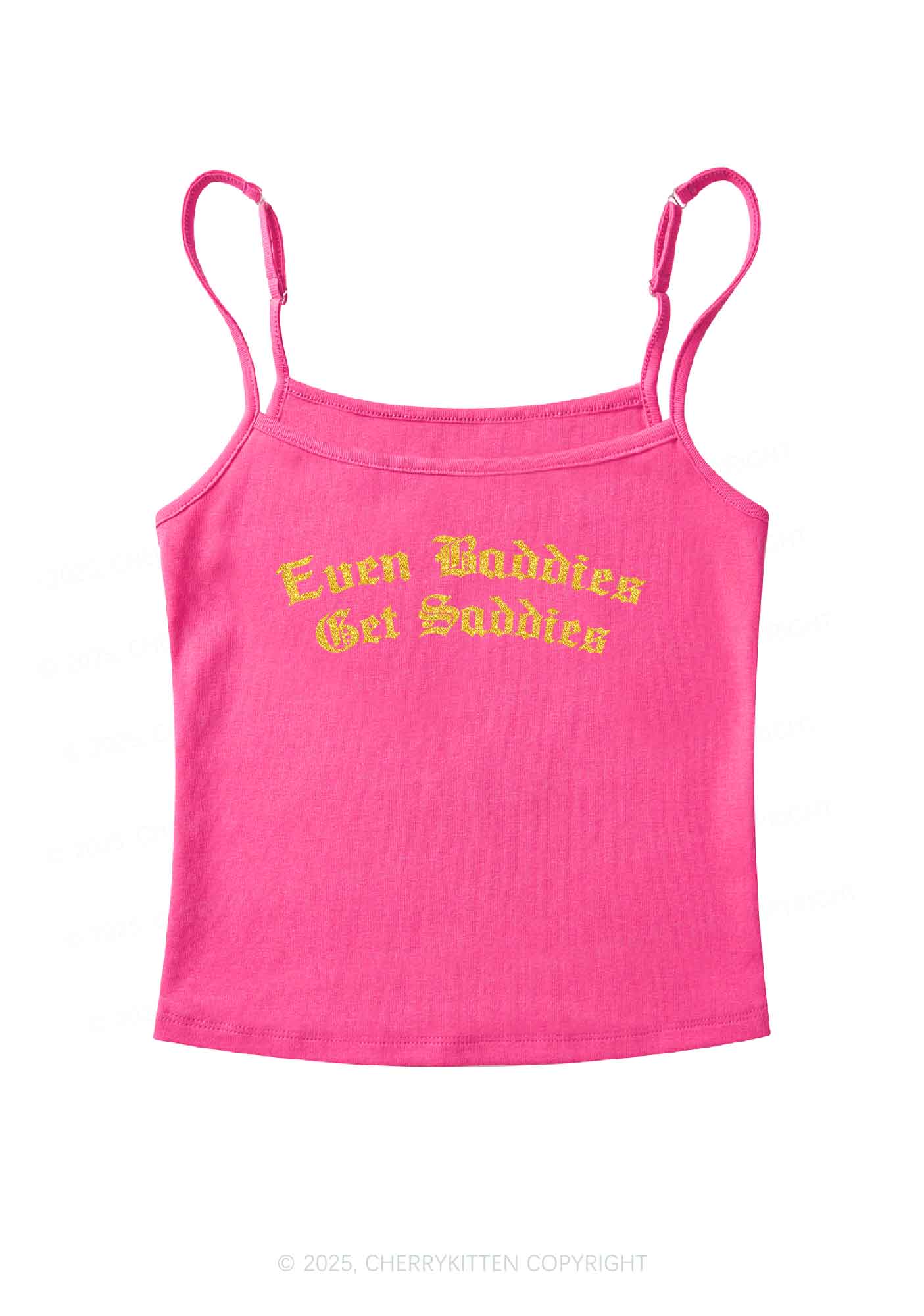 Glitter Even Baddies Get Saddies Y2K Spaghetti Strap Cami Cherrykitten - Image 6