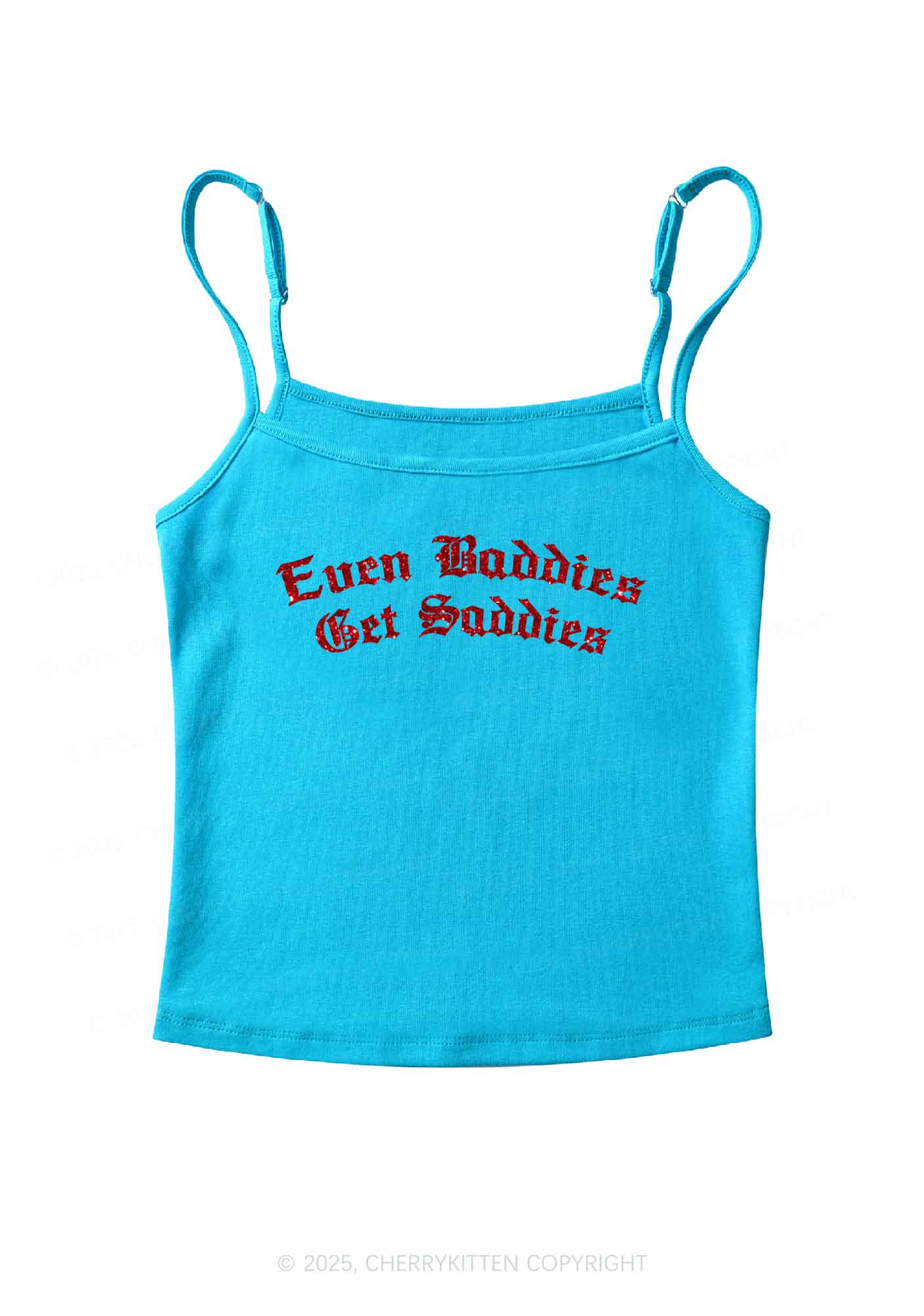 Glitter Even Baddies Get Saddies Y2K Spaghetti Strap Cami Cherrykitten - Image 7