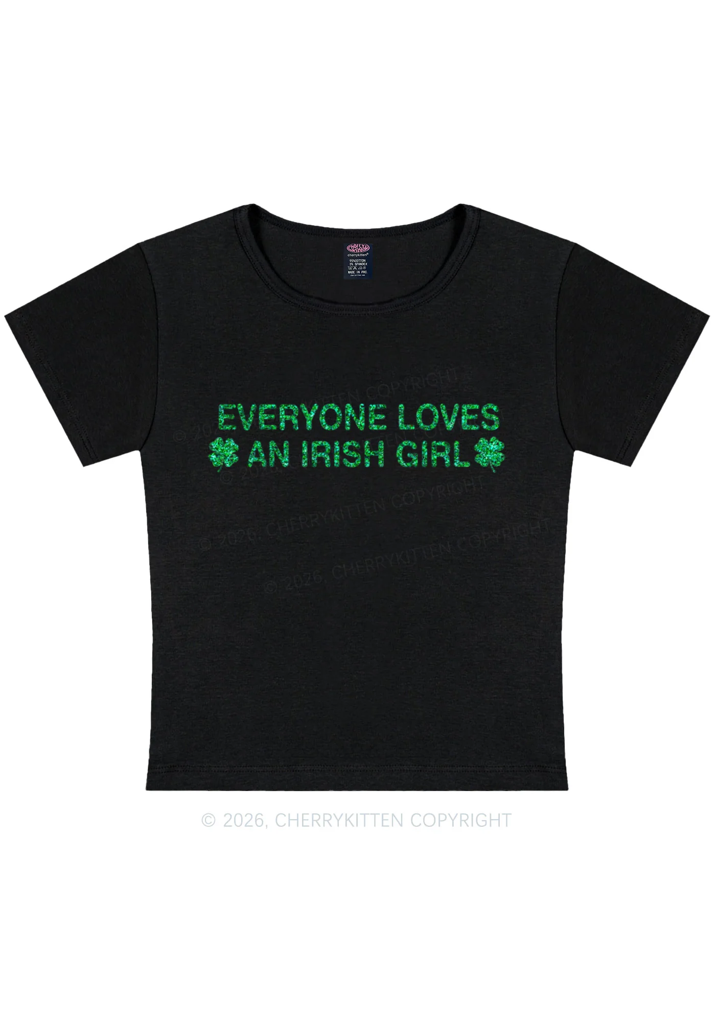 Glitter Everyone Loves Irish Girl St Patricks Y2K Baby Tee Cherrykitten - Image 3