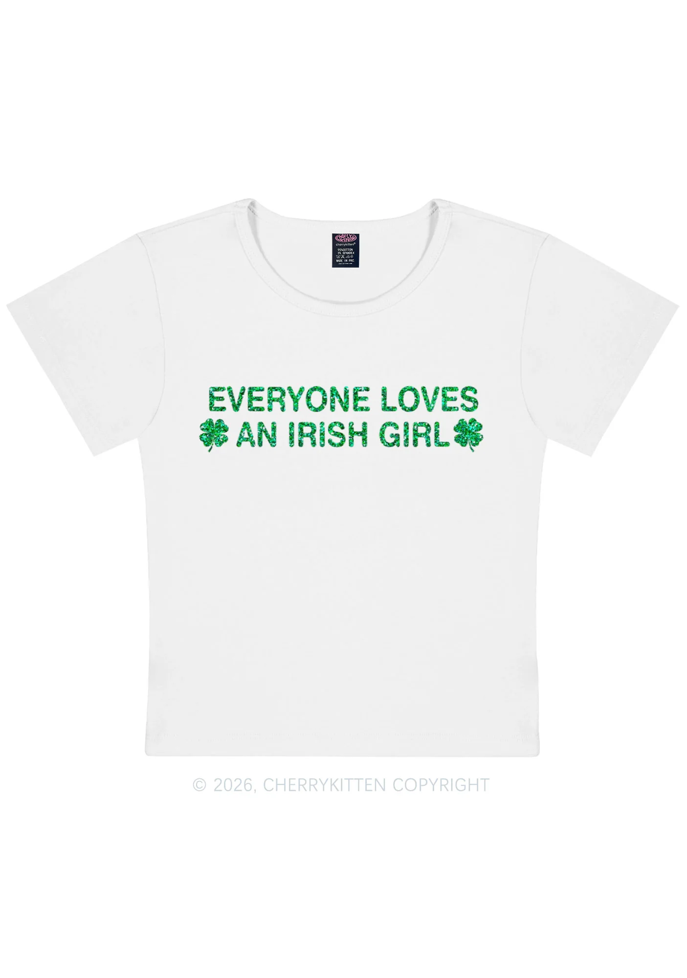 Glitter Everyone Loves Irish Girl St Patricks Y2K Baby Tee Cherrykitten - Image 4