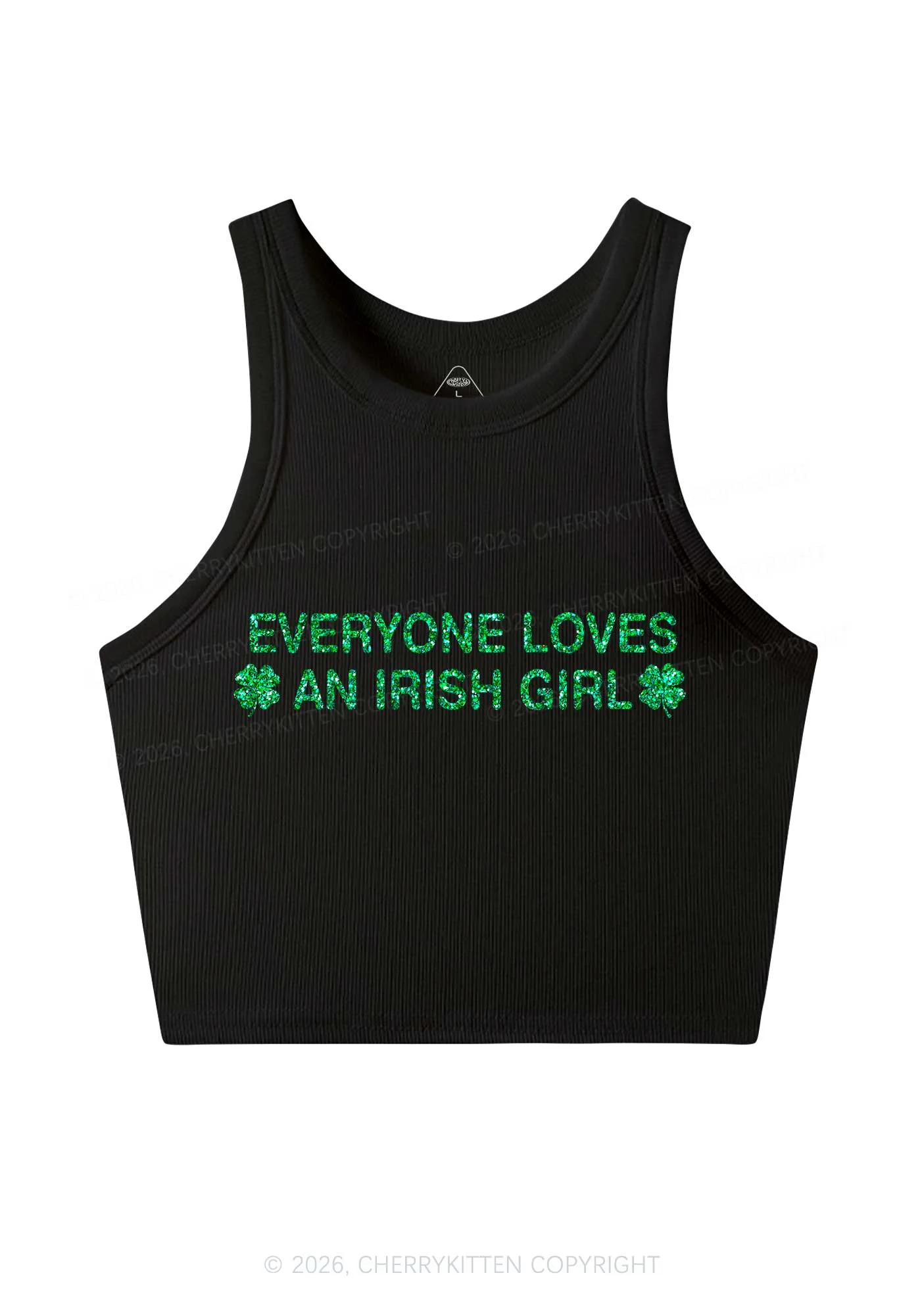 Glitter Everyone Loves Irish Girl St Patricks Y2K Crop Tank Top Cherrykitten - Image 3