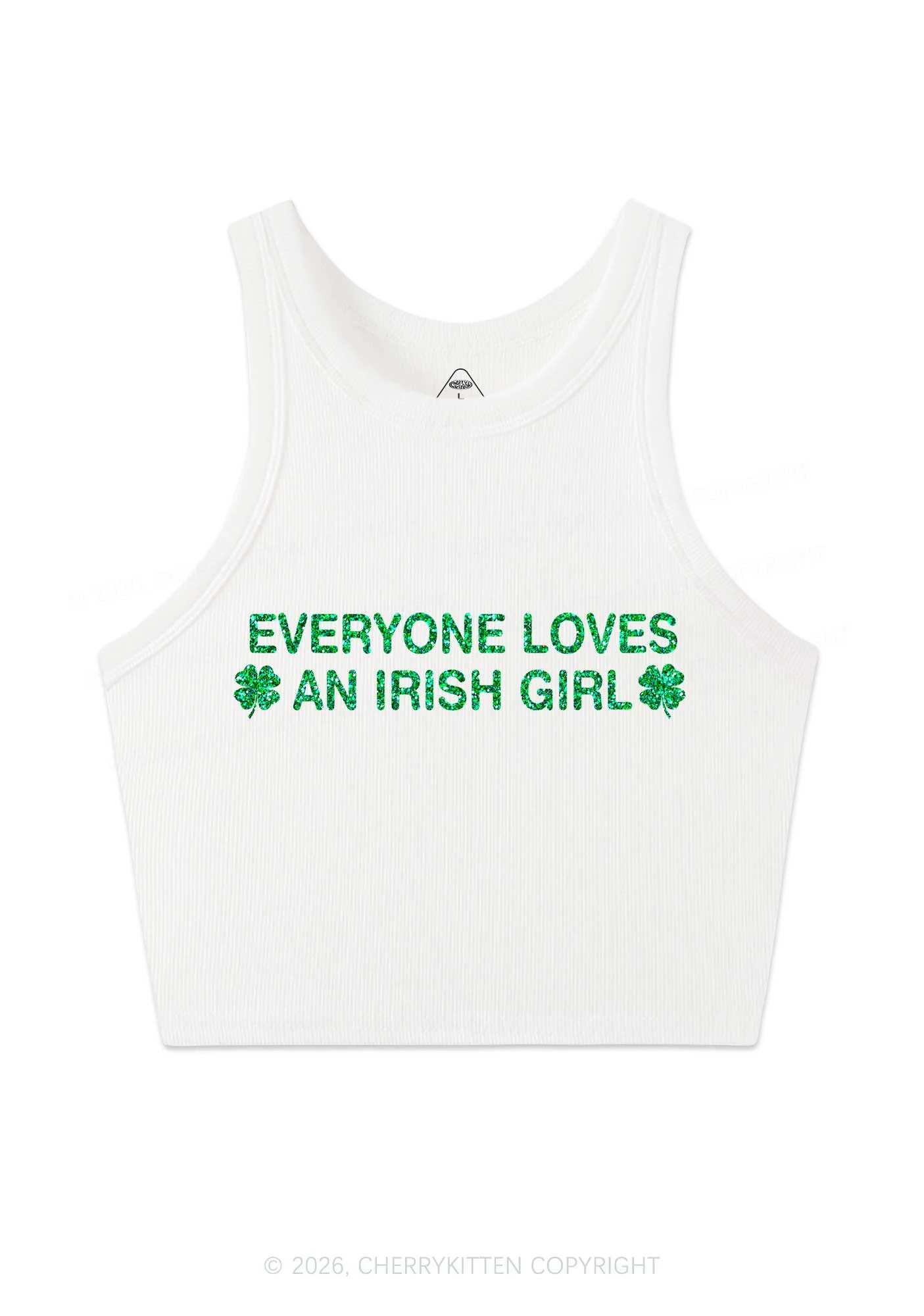 Glitter Everyone Loves Irish Girl St Patricks Y2K Crop Tank Top Cherrykitten - Image 4
