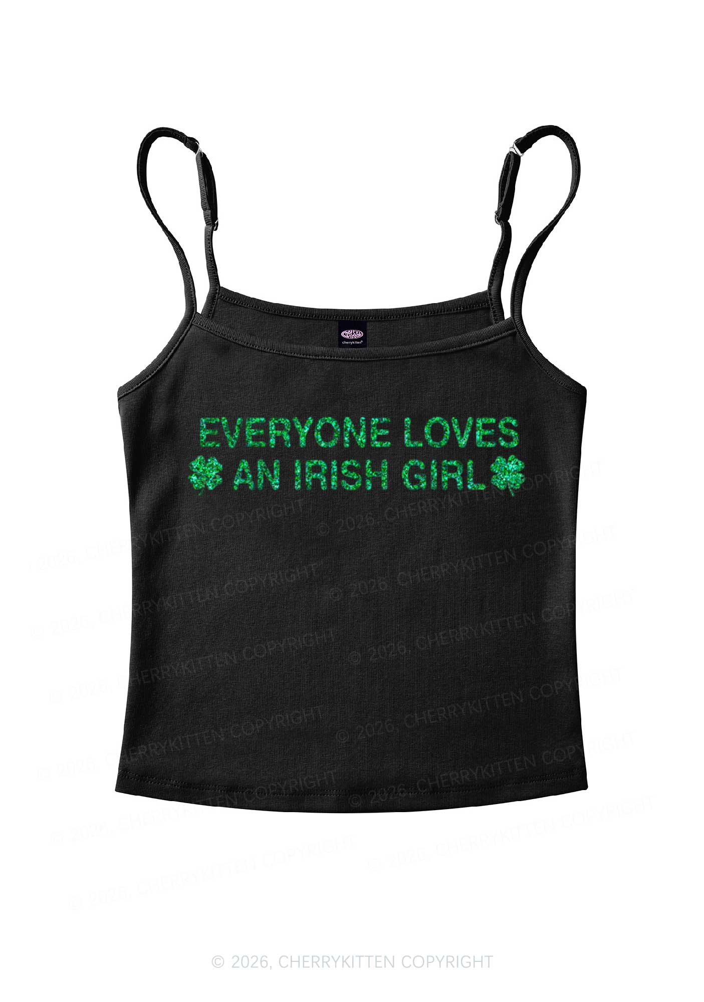 Glitter Everyone Loves Irish Girl St Patricks Y2K Spaghetti Strap Cami Cherrykitten - Image 2