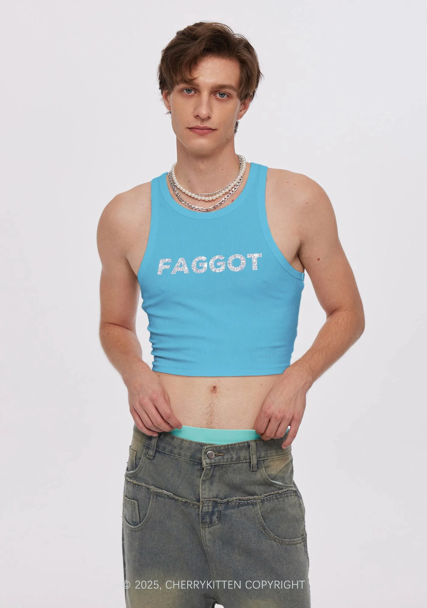 Glitter Faggot Pride Y2K Crop Tank Top Cherrykitten - Image 3