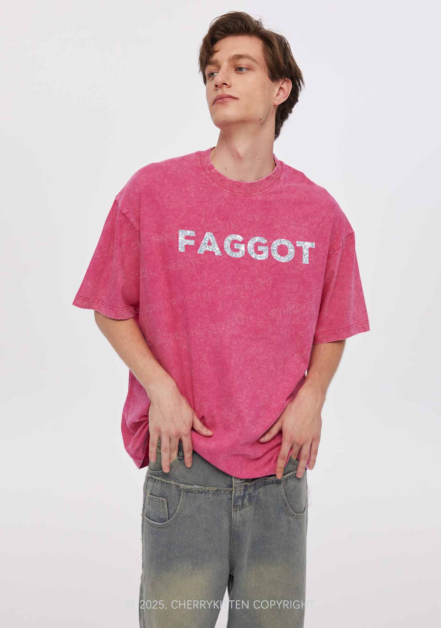 Glitter Faggot Pride Y2K Shirts Washed Tee Cherrykitten - Image 3