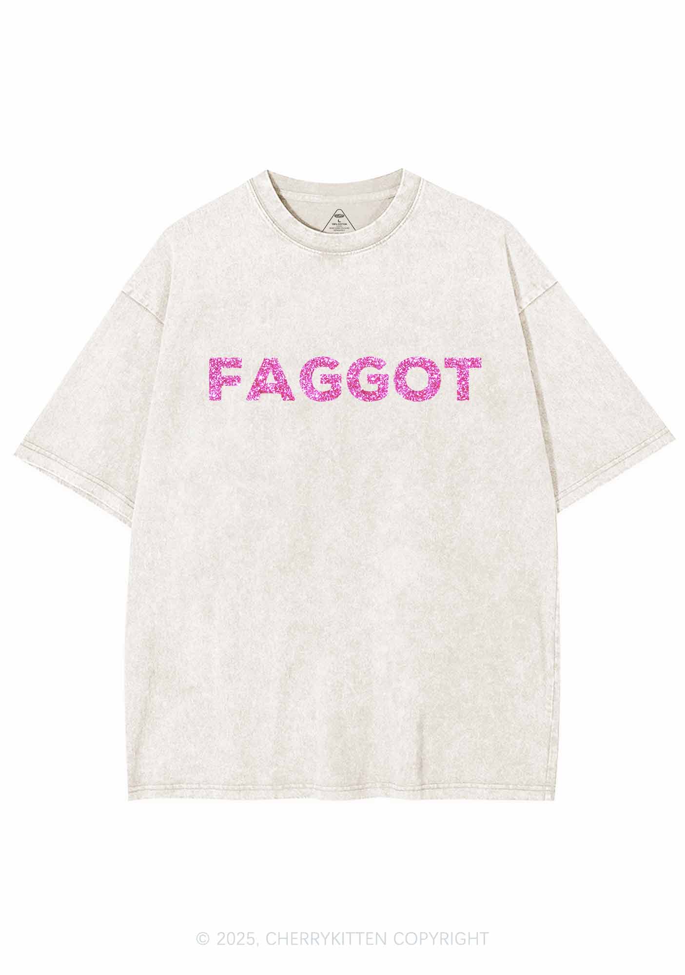 Glitter Faggot Pride Y2K Shirts Washed Tee Cherrykitten - Image 5
